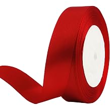 25 Yard True Red Satin Ribbon Roll, 1 Inch Fabric Ribbon for Craft Bows Rose Bouquet, Holiday Gift Wrapping, Party Decoration