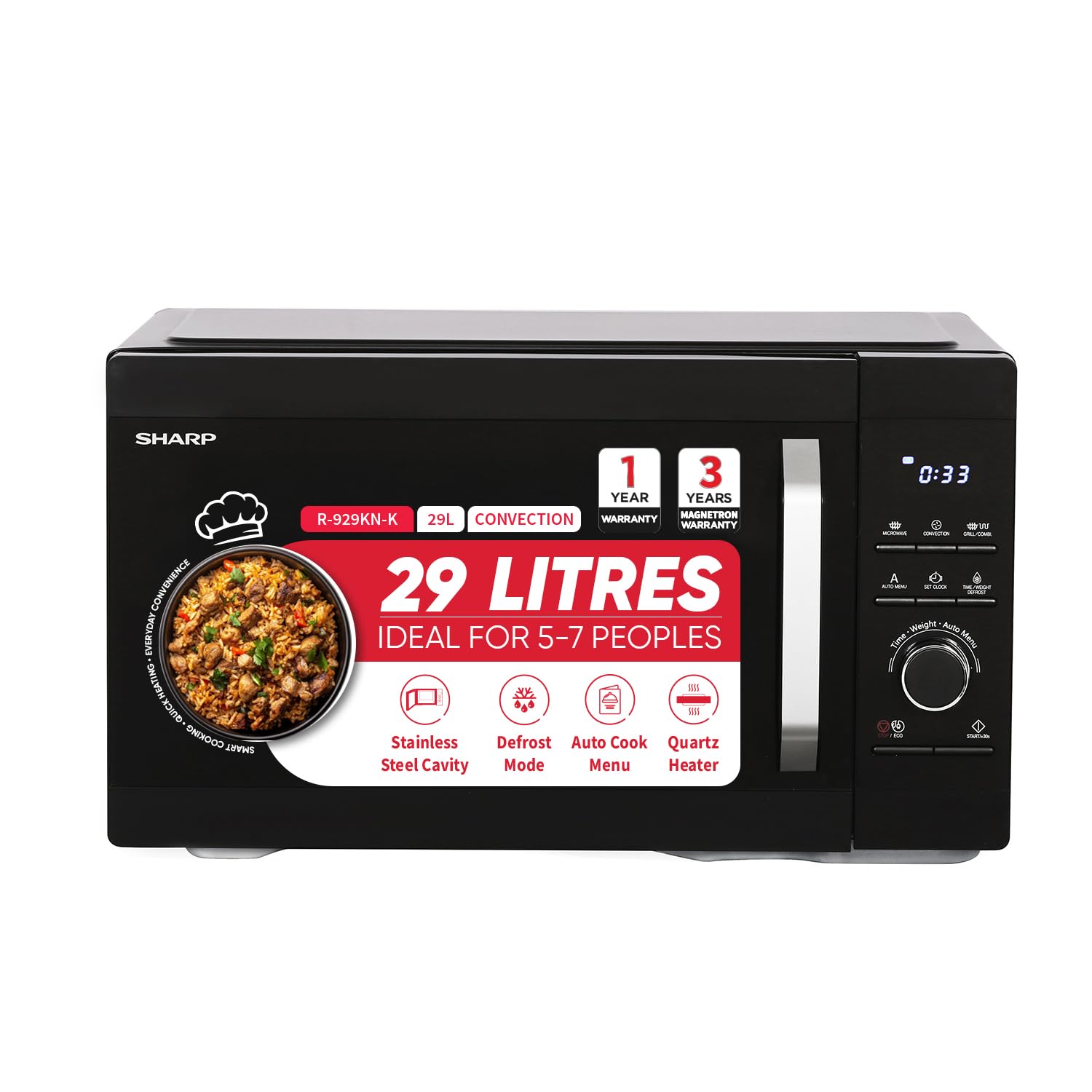 SHARP 29L Convection Microwave Oven (R929KNK, Black, Healthy Fry