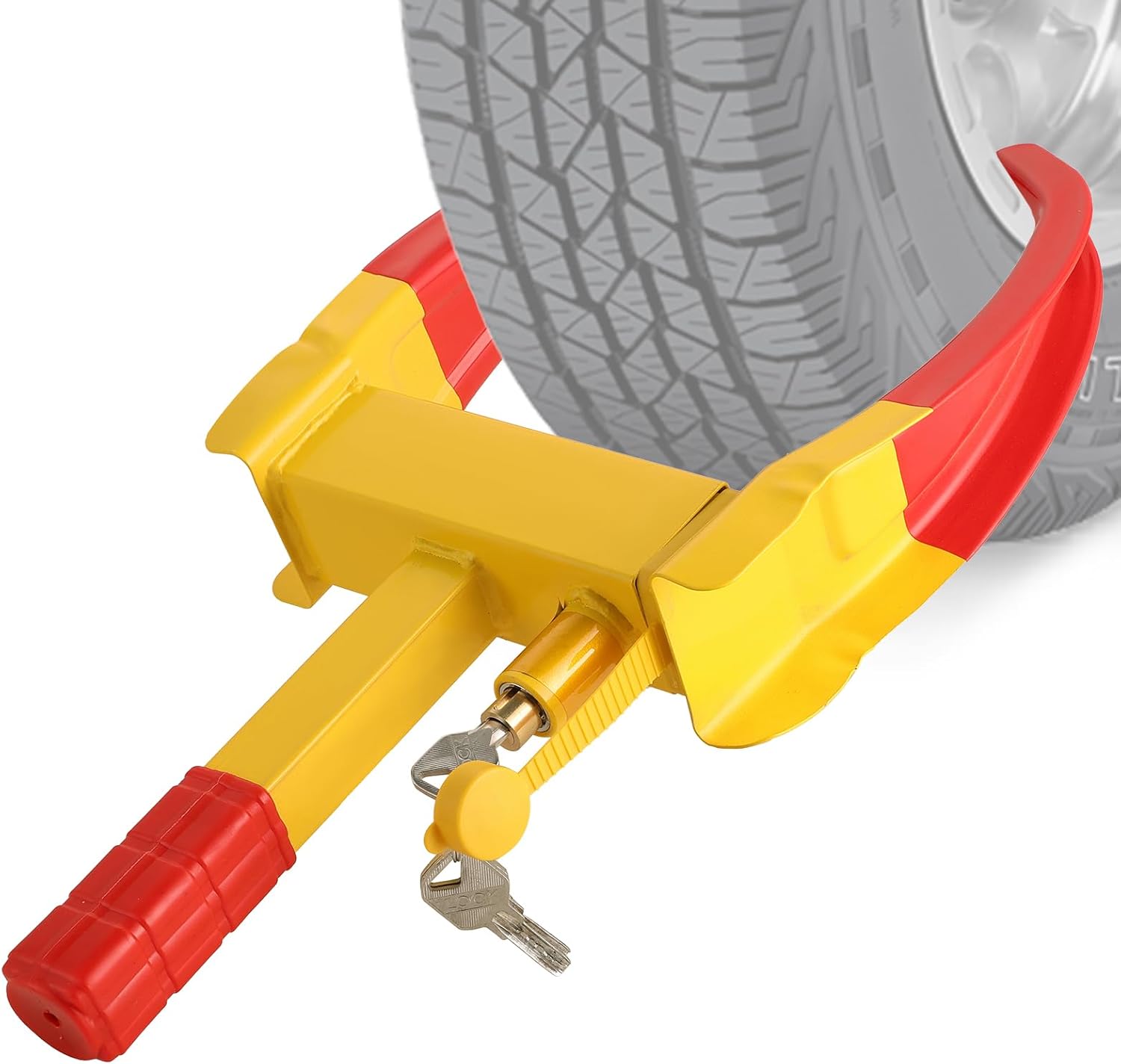 Common Wheel Lock, Adjustable Safety Trailer Wheel Lock with 3 Keys, Tires Anti Theft for Automotive SUV Boat Bike Golf Cart Nice Deterrent Vibrant Shade (Vibrant Yellow-Pink)