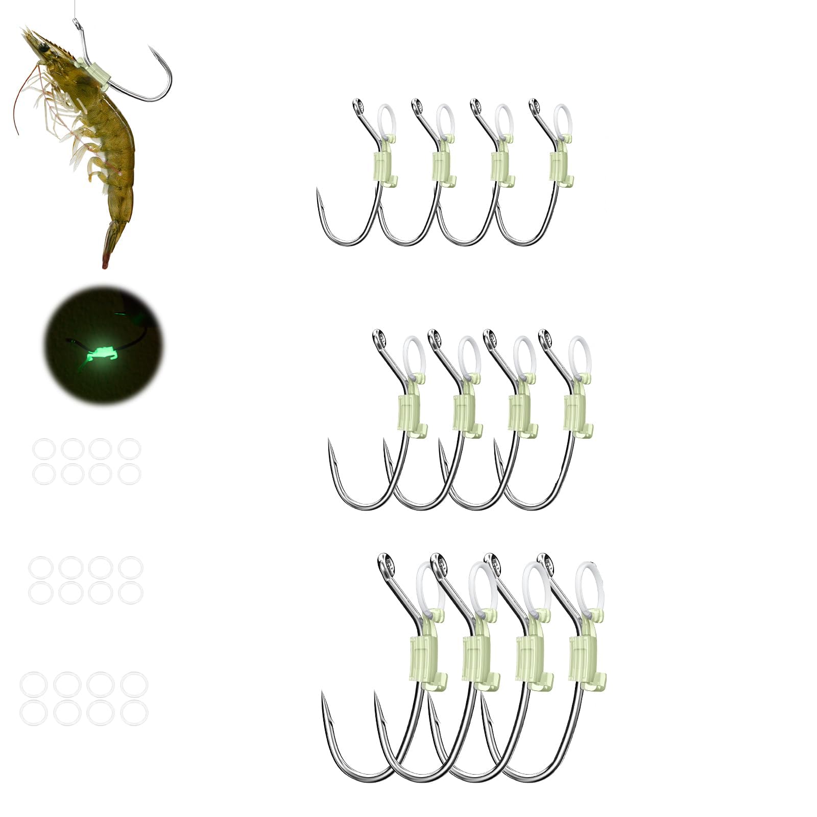 12Pcs Fishing Hooks Set Fishing Accessories Glowing Shrimp Back Hooks Fishing Hook Three Sizes Included, Bass Hooks 17#, 18#, 20# Sizes-picture-20