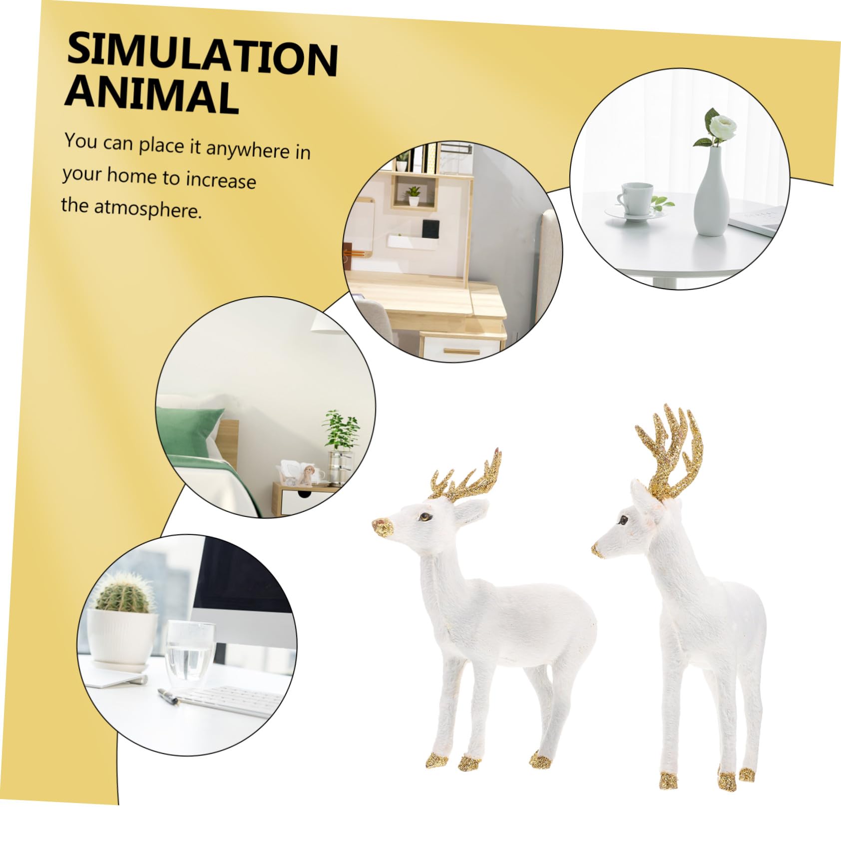 2 Stück Realistische Weiße Sika REH Figuren Lebensechte Plüsch Deko Detailreiche Weihnachtsdeko Modernes Home Office Desktop Ornament Geschenkidee und Wohnaccessoire