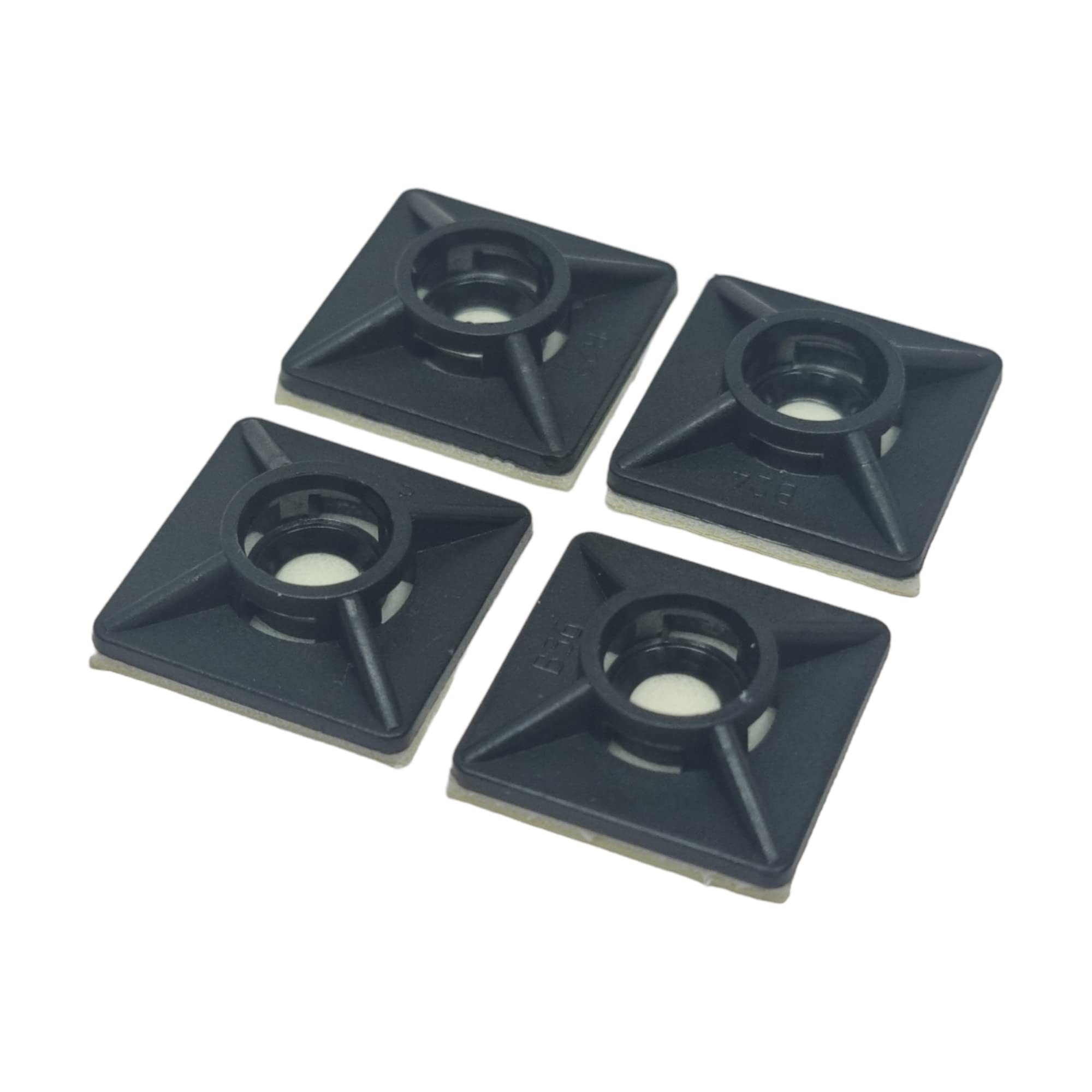 Black Cable Tie Bases - Adhesive Fixing Mounts - 100 Pack 19Mm X 19Mm (3/4*)