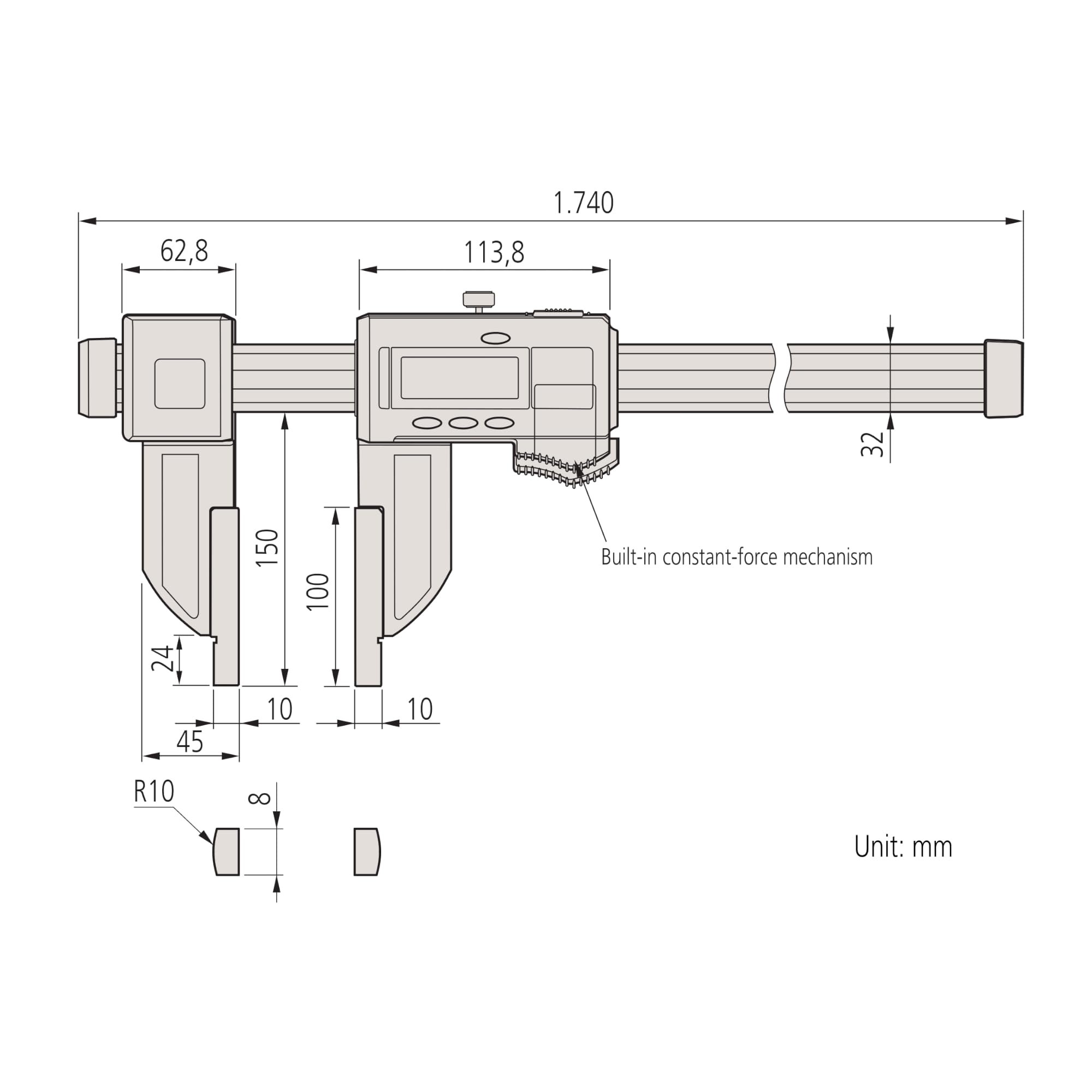Mitutoyo 552-305-10 Calibro digitale ABS CFC-150G, 0-1500 mm | 0,01 mm, esecuzione leggera, uscita dati