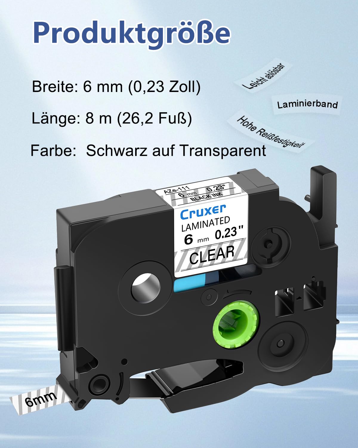 Cruxer 20er-Pack Kompatibel mit P-touch TZe-111 TZe111 6 mm Laminiertes Etikettenband, Schwarz auf Transparent, Ersatz für Ptouch PT-H110 H100 H105 P300BT E110 D200 D210 D400 1230PC Etikettendrucker