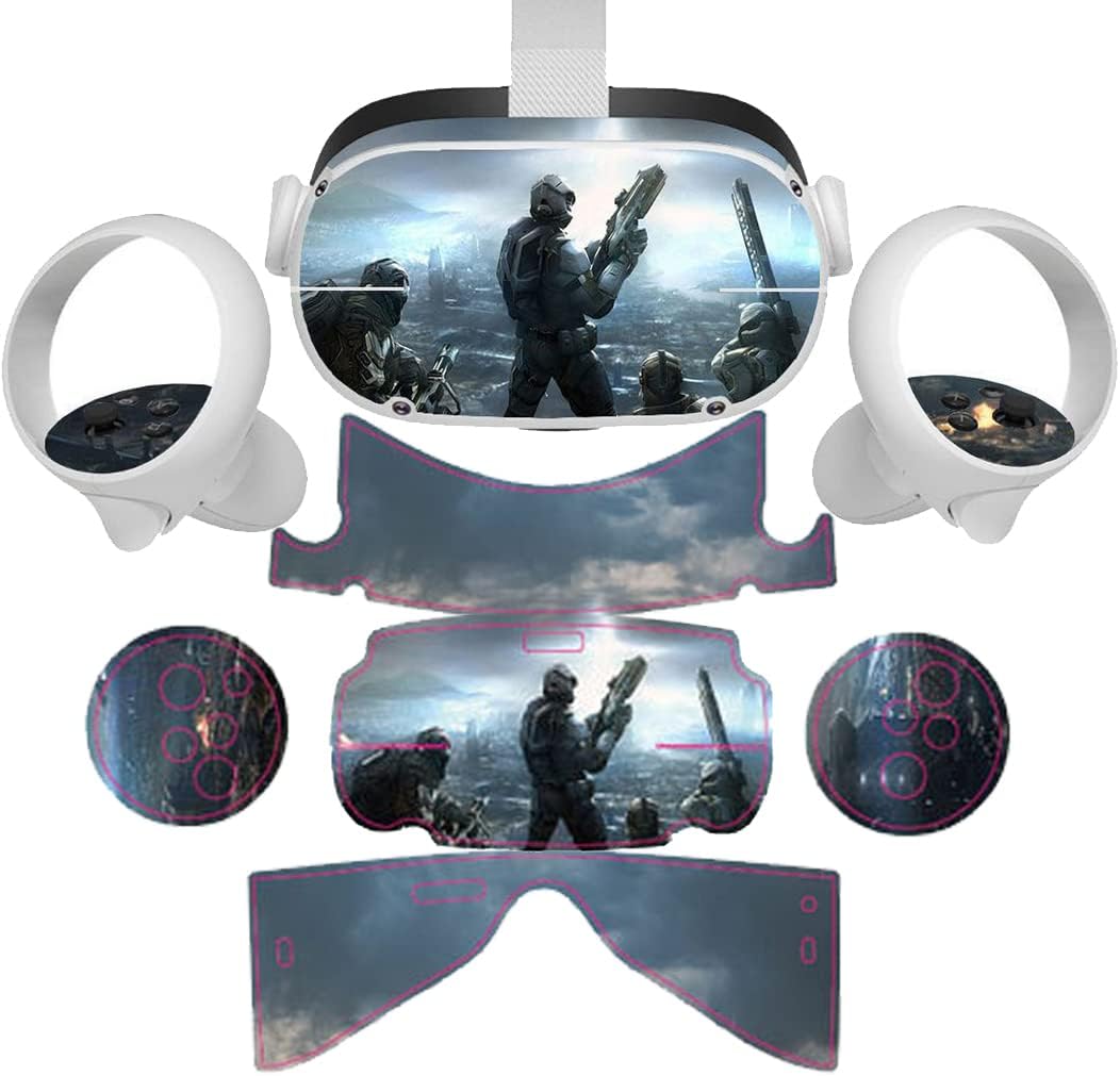 Oculus Quest 2 Decal Skin VR Controller Stickers Vinyl Decal Stickers Skin for Oculus Quest 2 VR Headset and Controller Skins Virtual Reality Protective Decal Accessories - Warrior (Grey)