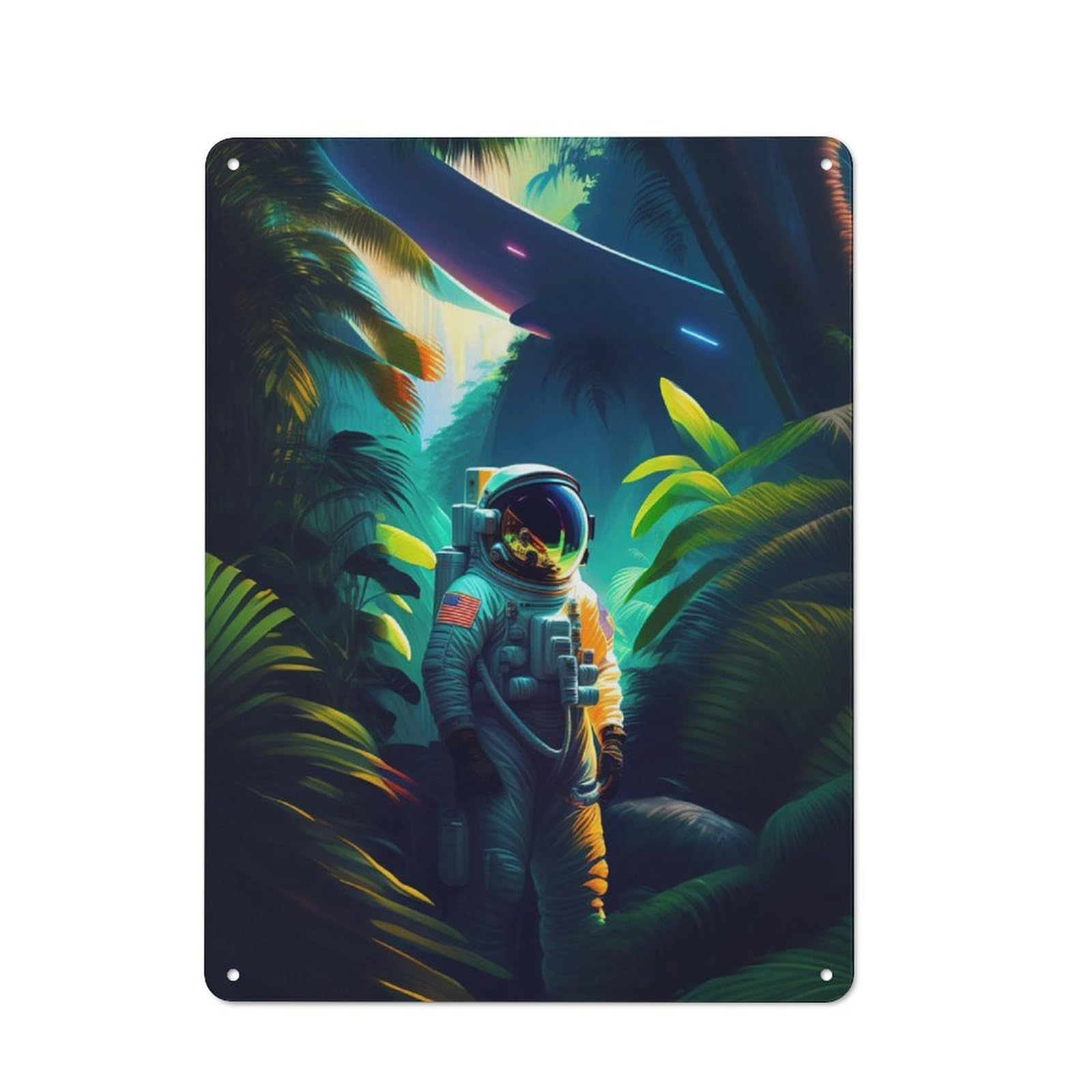 Junmoney Astronaut In The Jungle Printed Metal Sign 40X30cm For Pub Or Café, With Clear Industrial Wall Decor Character