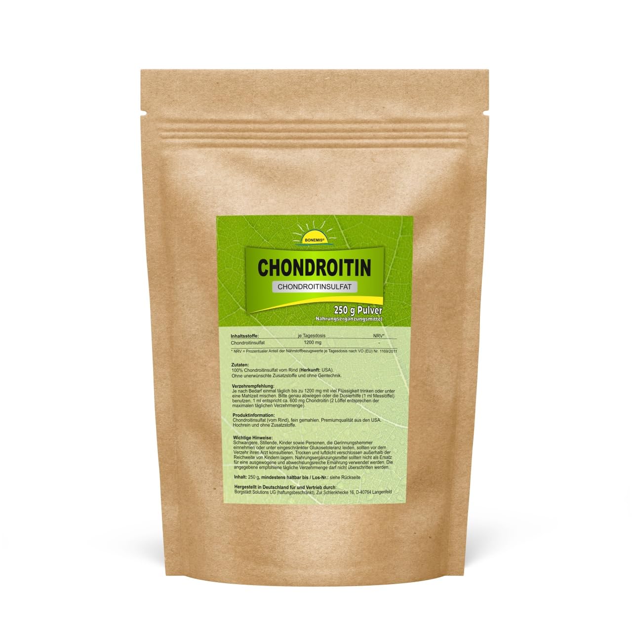 Chondroitin (Chondroitinsulfat vom Rind), Premiumqualität aus den USA, 250 g im Beutel, Bonemis®