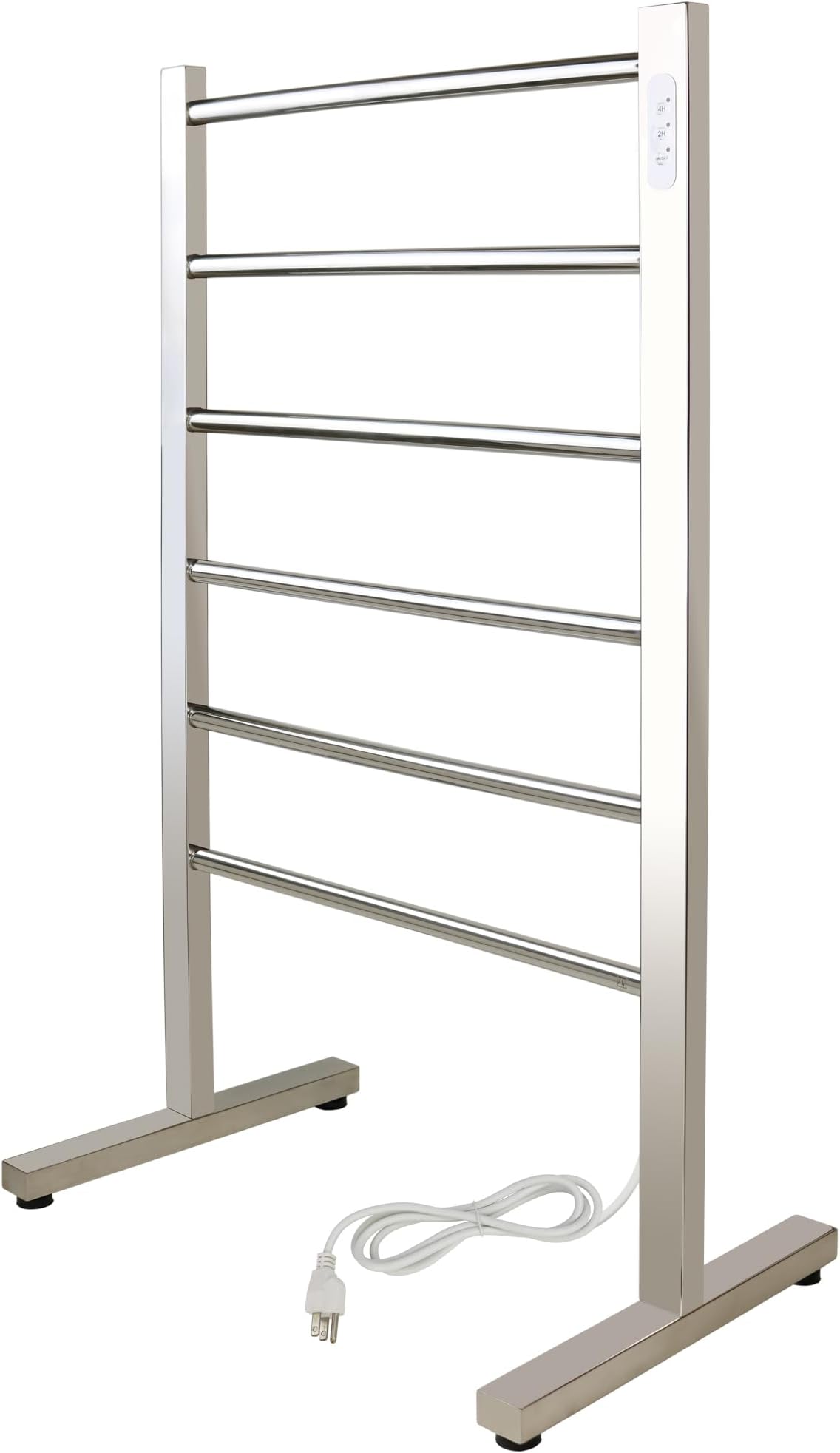 WarmlyYours Ibiza Freestanding Electric Heated Towel Rack for Bathroom, 6-Bar Plug-in Towel Warmer with Built-in Timer, Polished Stainless Steel, Safe and cULus Listed