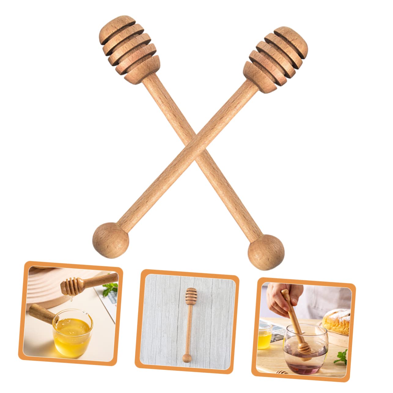 Cabilock Multi-function Stirring Stick Set 2pcs Wooden Mix Honey Syrup and Jam for Baker Chef and Beekeeper