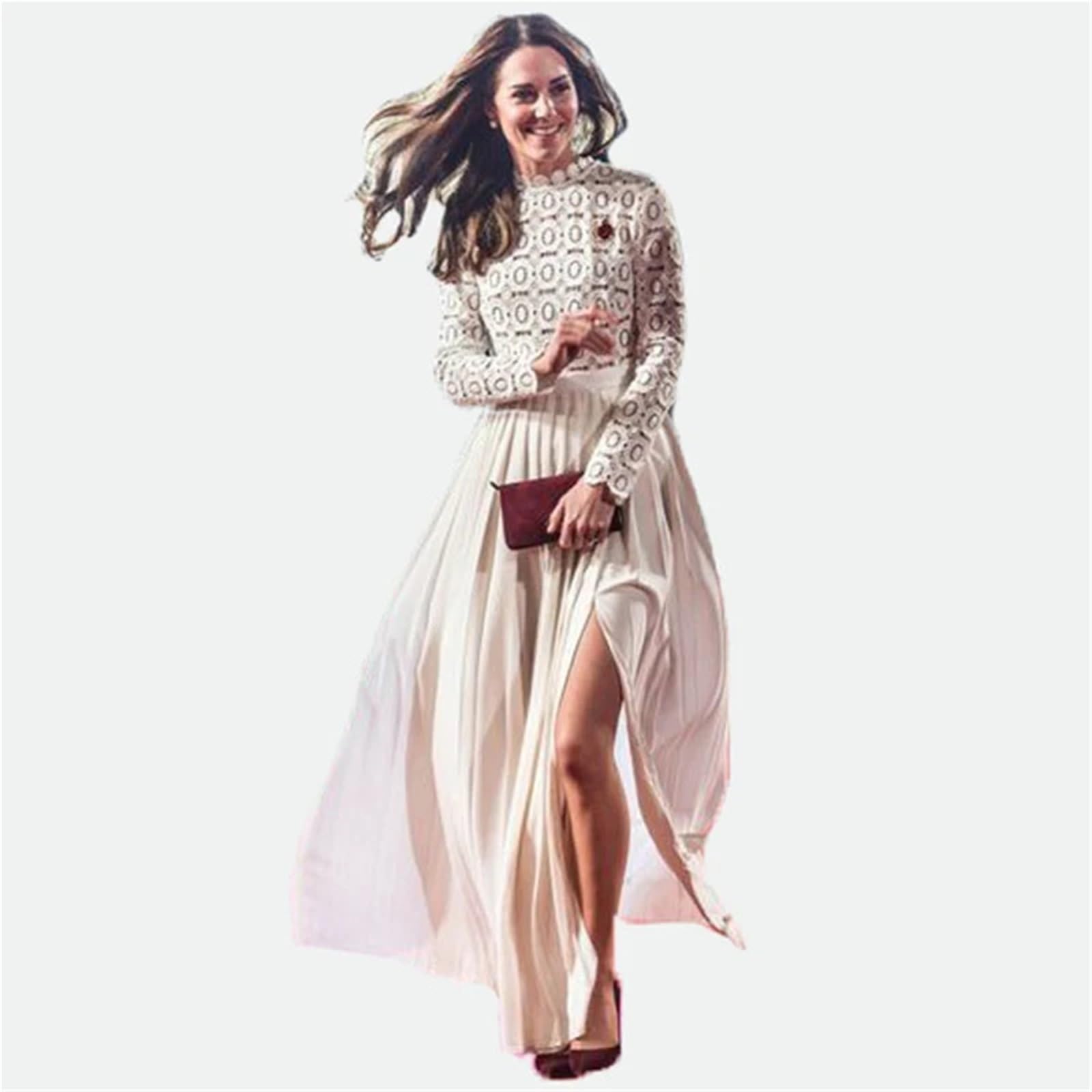 Vestiti Gravidanza Abito da Sera Premaman Bianco for Baby Shower, Foto di Sessioni di Gravidanza, Elegante Abito Lungo con Spacco Traforato A Maniche Lunghe Premama da Donna(S)