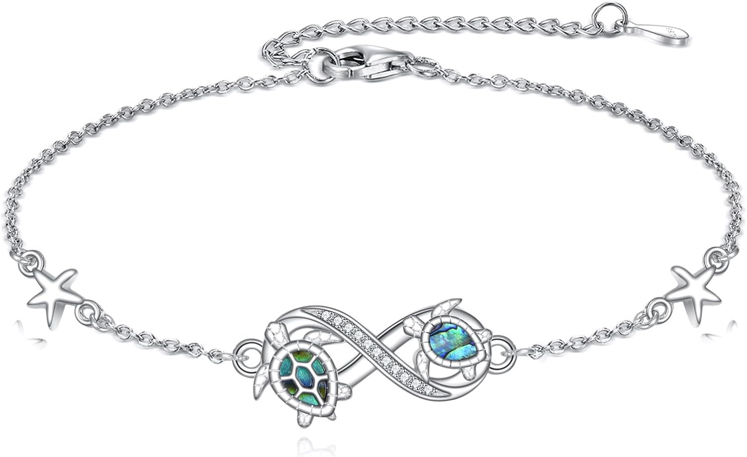 Ocean Sea Turtle Bracelet Sterling Silver Summer Beach Hawaiian Infinity Turtle Jewelry Gifts for Women