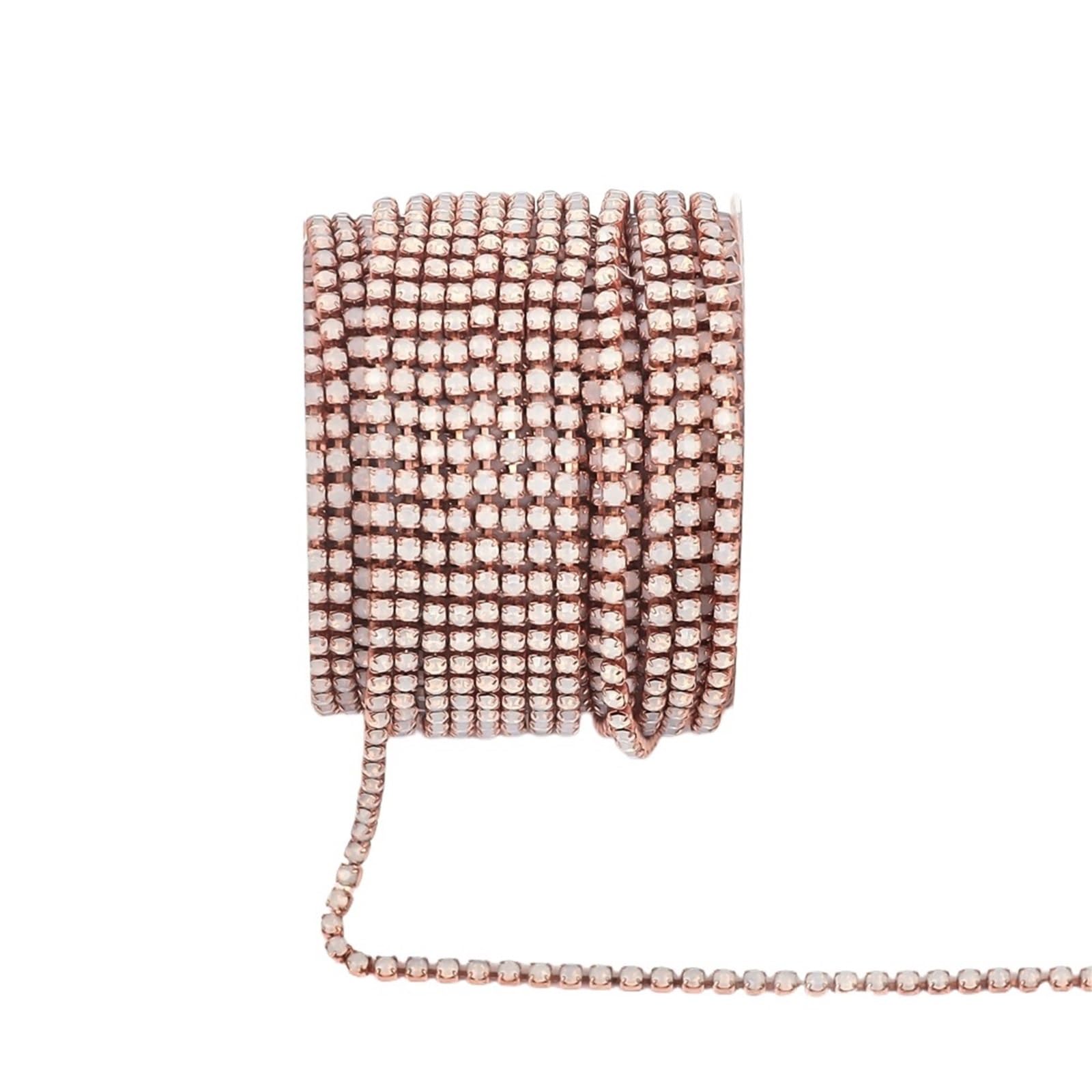 Chaîne de strass or rose et opale blanche de haute qualité pour robe de mariée couture 2mm