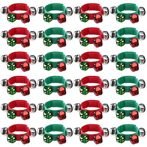 Remuuly 24 Pcs Christmas Band Wrist Bells Bracelets Jingle Musical Shaking Ankle Bells Instruments Adjustable Bells Percussion Rhythm Hand Bells for Adults Xmas Gift Party Favors Decorations