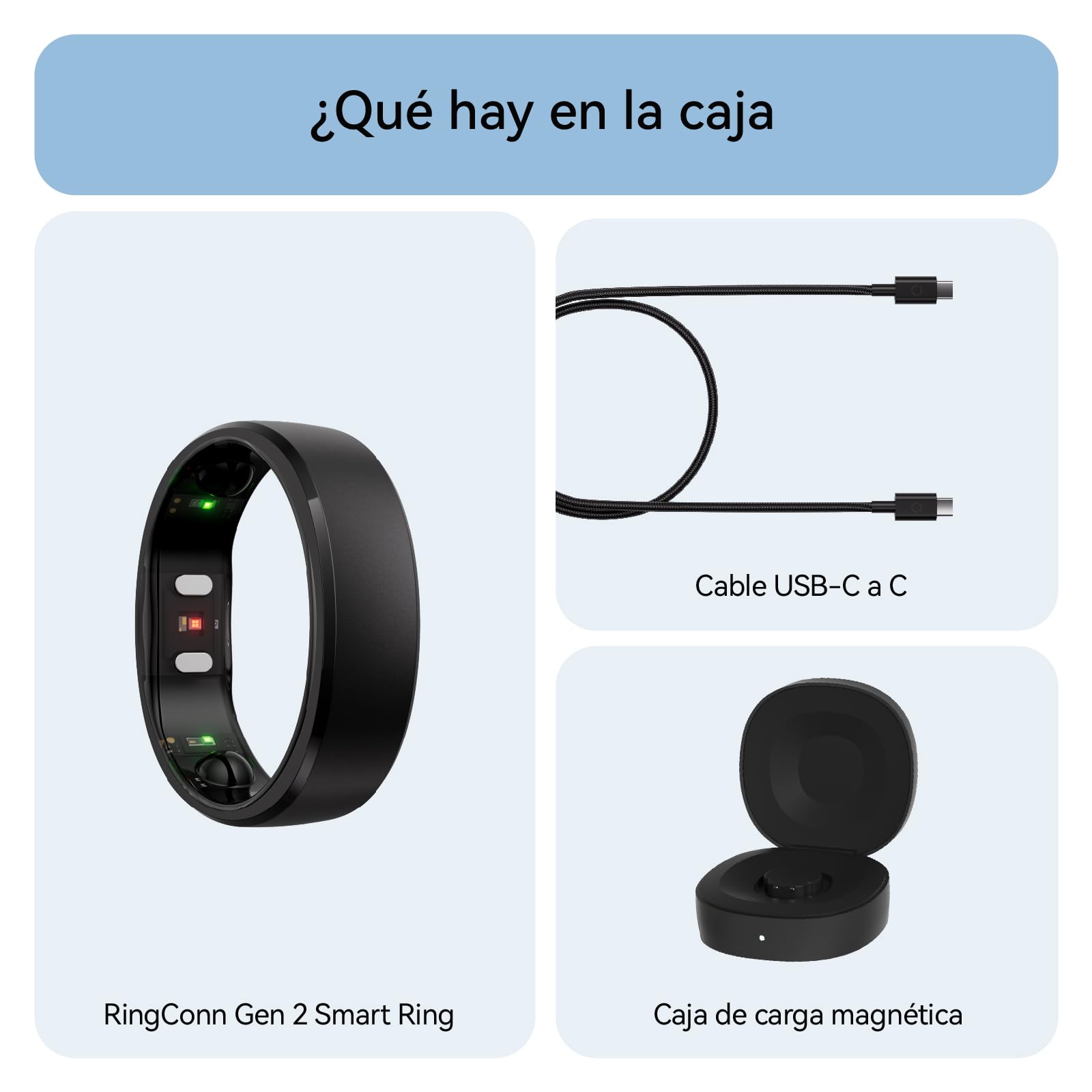 RingConn Gen 2 Smart Ring Negro Talla 9 Monitoreo Sueño Estrés Frecuencia Cardíaca Salud Femenina Sin Suscripción 12 Días Autonomía