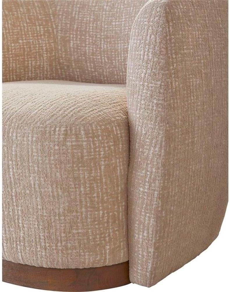Pemberly Row Contemporary Swivel Accent Chairs 2-Pack, 29.5" W x 31" D x 30" H, Sand Dollar Upholstery, Barrel Club Chair Design, Wire Brushed Tawny Wood Base, Shelter Arms, Living Room Seating