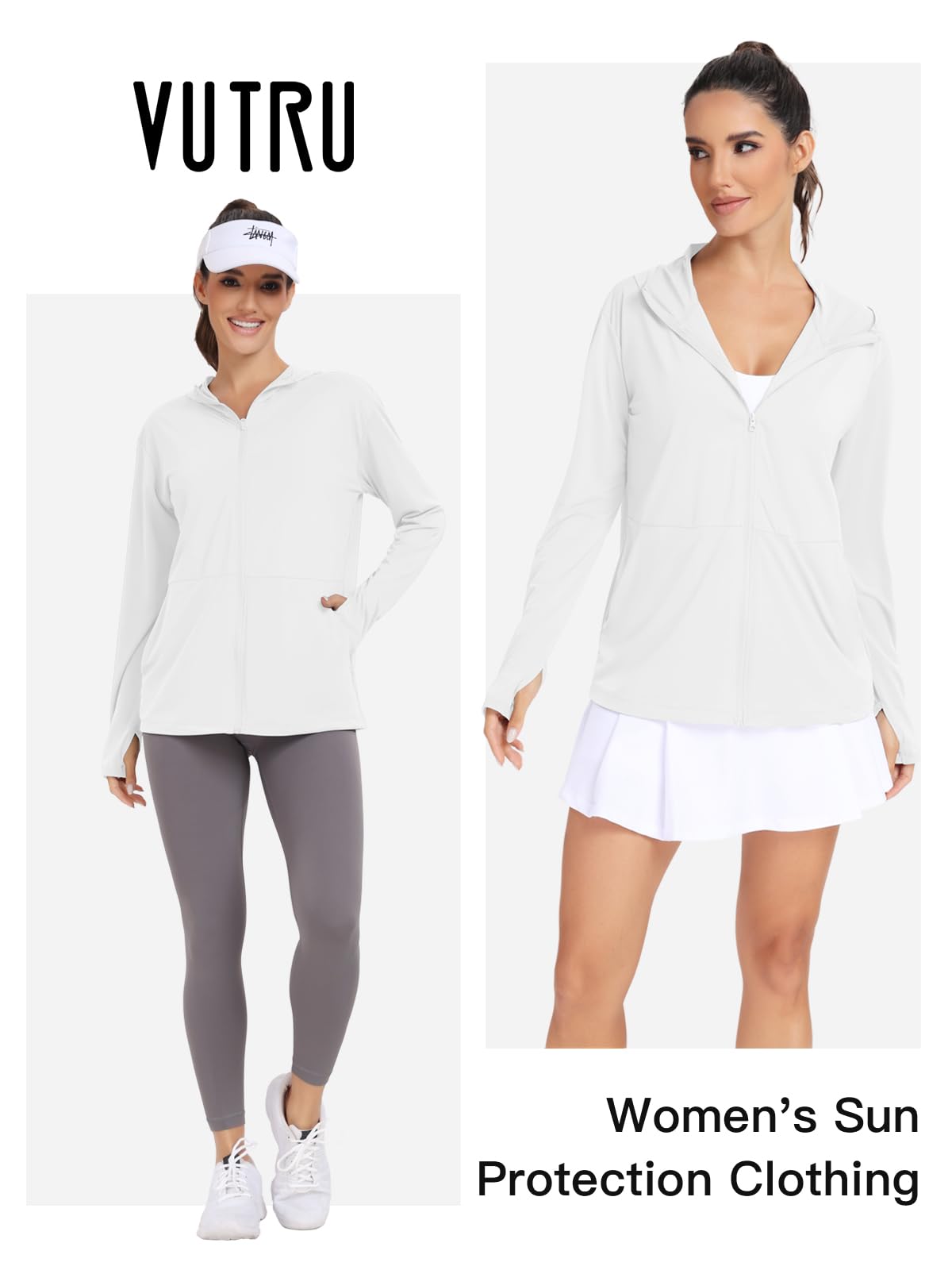 VUTRU Sweat à capuche avec protection solaire UPF 50+ pour femme - Léger à manches longues - Avec poche