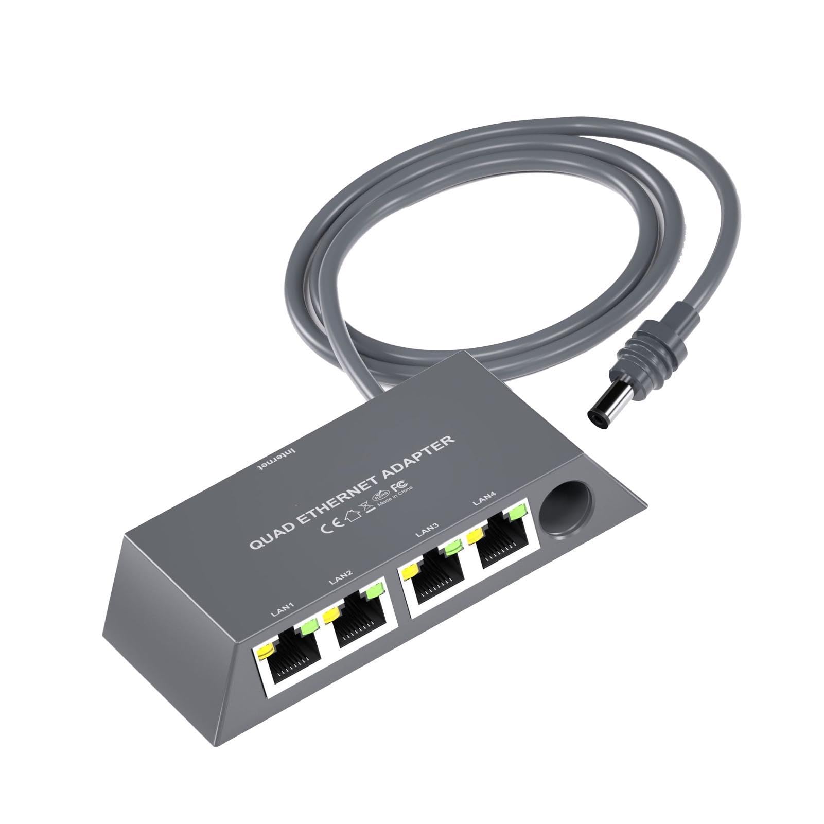Sorandy Ethernet Splitter 1 do 4, Multi Ports Gen 3/ Mini Ethernet Adapter, 4 Urządzenia Połączone Jednocześnie do 1 Gb/s dla Przewodowej Sieci Zewnętrznej