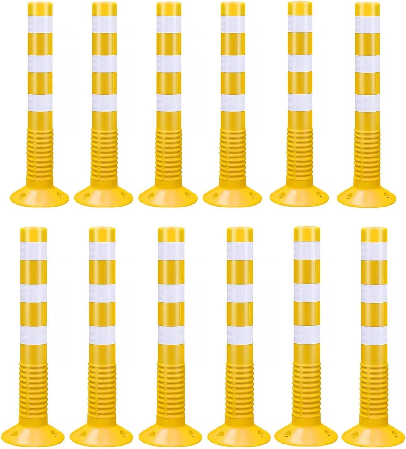 Aioneer Traffic Cone Safety Barrier Reflective Parking Cones, 30In Traffic Delineator Safety Post For Parks/Garden Pathways/Streets, Commercial Flexible Caution Cones Bollard Pos-Yellow-12 Pack