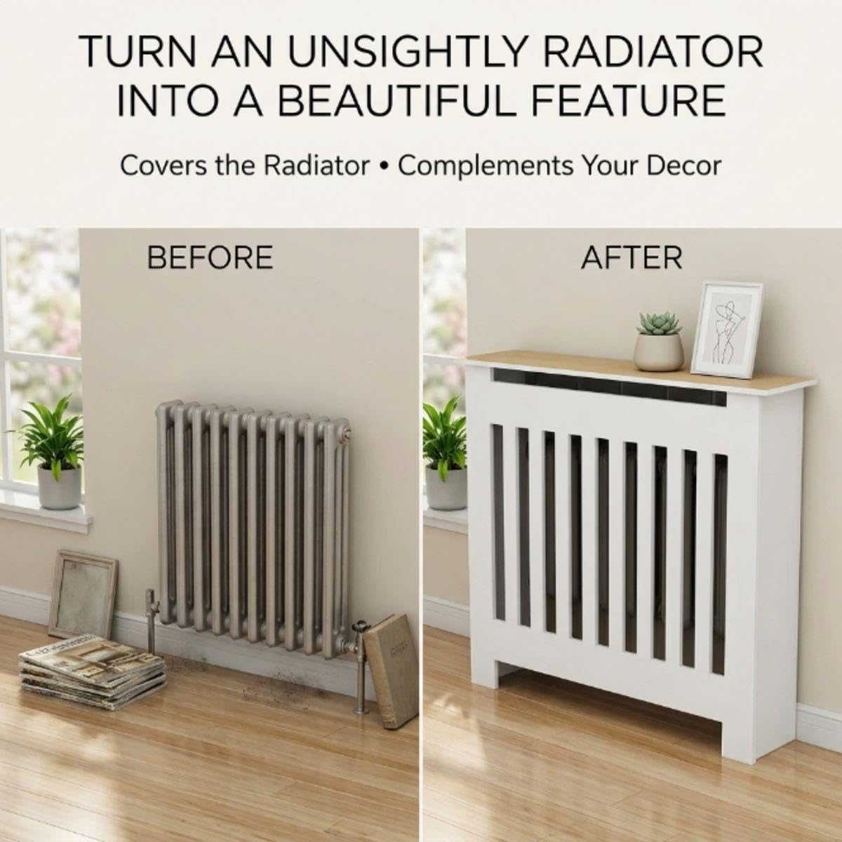 Cubre Radiadores de MDF con Estante y Lamas, Mueble para Calefacción