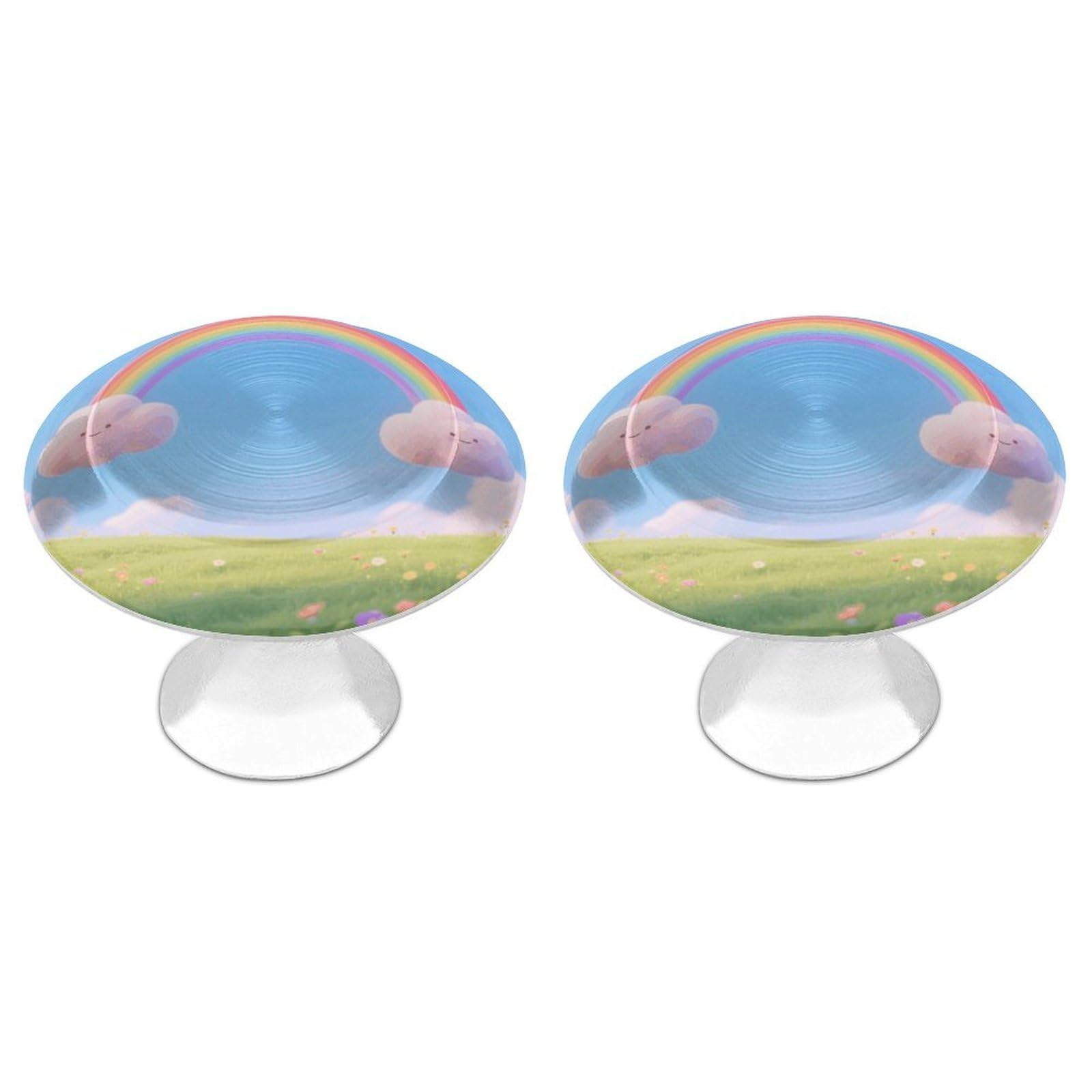 Maccbn Style-8 2 Pack 1.1" Round Pastel Cloud With Rainbow Sky Drawer Knobs Modern Kitchen Cabinet Knob Hardware Handles Decorative Furniture Knobs For Dresser, Cupboards, Wardrobes, Bifold Door, Closet