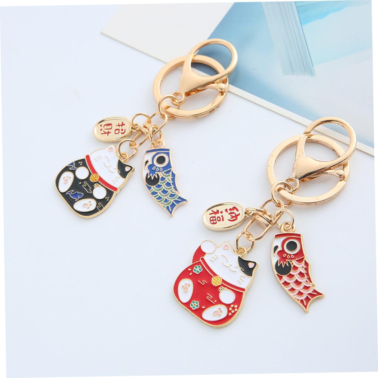 2piezas Llavero del Gato Suerte Llavero de Dibujos Animados Kawaii Colgante para Bolso Escolar Decoración de Gato Fortuna para Llaves de Coche