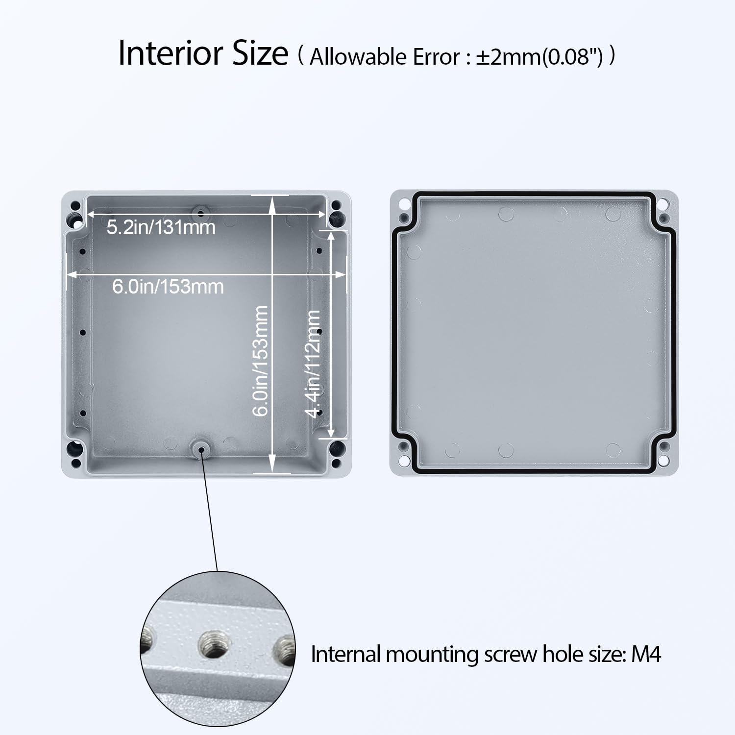 LeMotech Junction Box, Aluminum Alloy Metal Electrical Box, IP67 Waterproof Dustproof Project Box, Outdoor Universal Enclosure, Grey 6.3x6.3x2.7in (160x160x70mm)