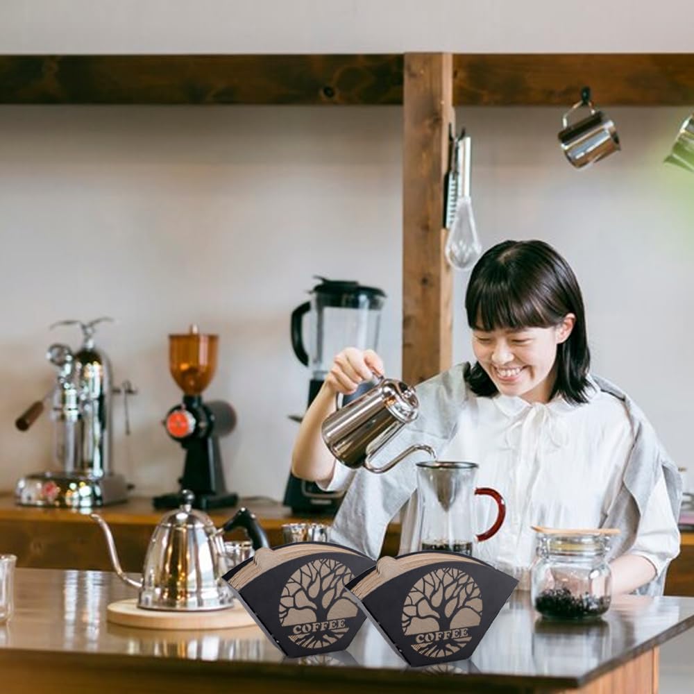 Kaffeefilterhalter Schwarz Metall V-förmig | Baum des Lebens-Dekor, Filtertütenhalter, Für Café, Hotel, Bar, Zuhause
