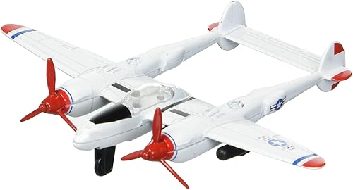 Miniatura 3 de Hot Wings Planes P-38 Jet (punta roja) con pista conectable, avión fundido a presión blanco/rojo en museos de aviación a nivel nacional