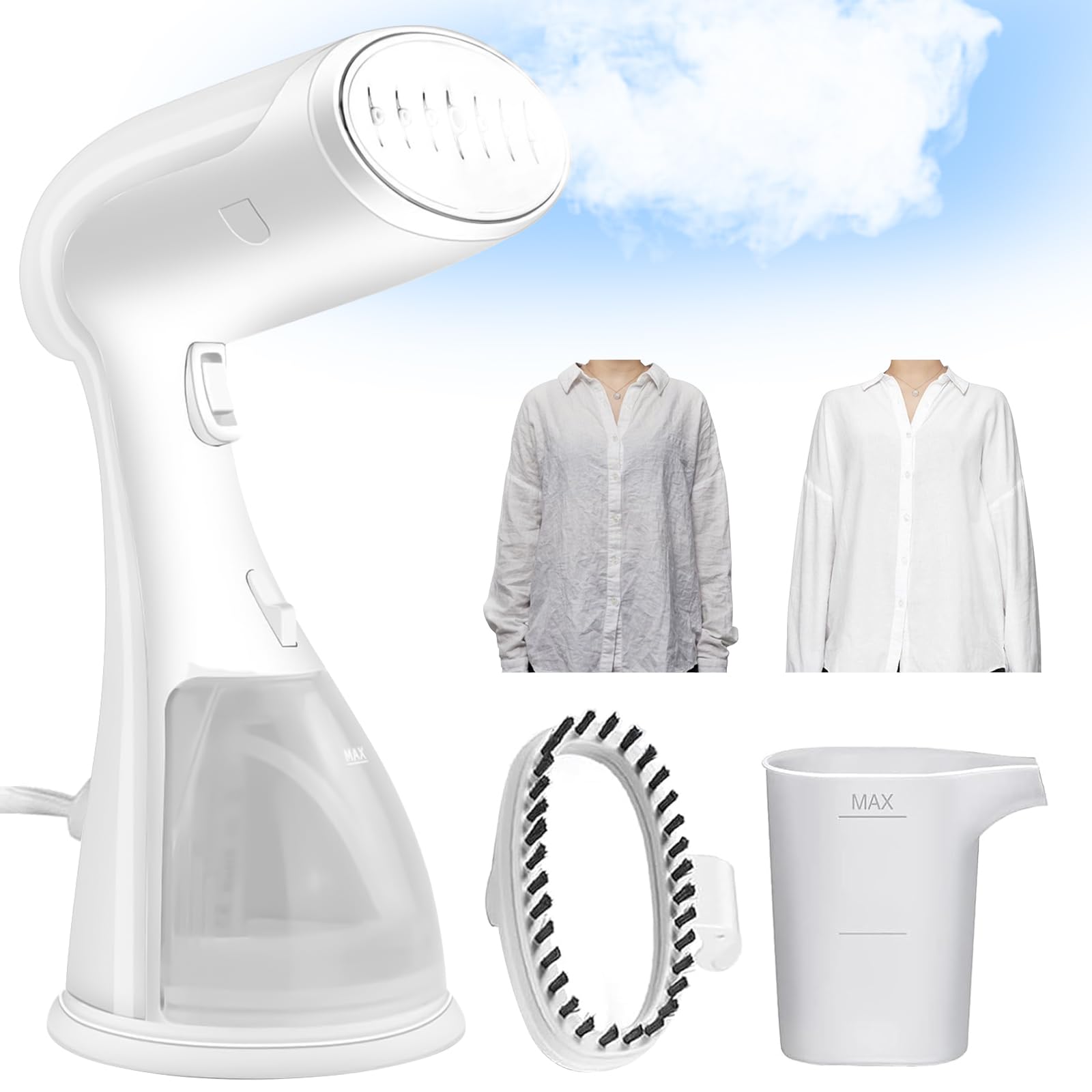Necomi Handheld Garment Steamer, 1500W Steam Iron with 300ML Large Water Tank, Wrinkle Remover with iron steamer, 30S Fast Heating, Auto-off, Portable Steamer Clothes for Travel, Home, Office