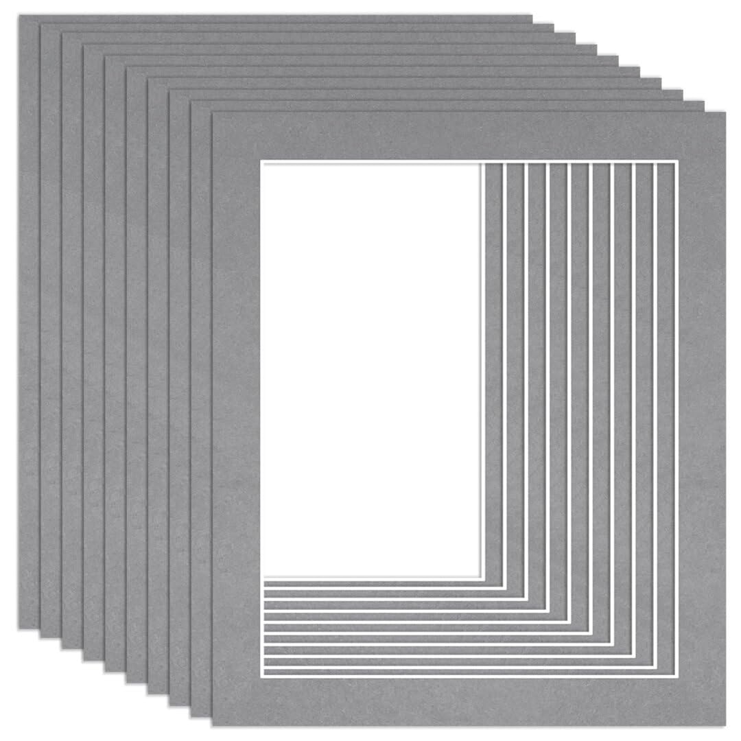 Procut Global 12x10" Mid Grey Picture Mounts to Fit 10x8" Aperture - Precision Cut Cardboard Photo Mount - Ideal for Frames, Prints, Artwork & Certificates - Sizes & Colours Available - 10 Pack โ image 1