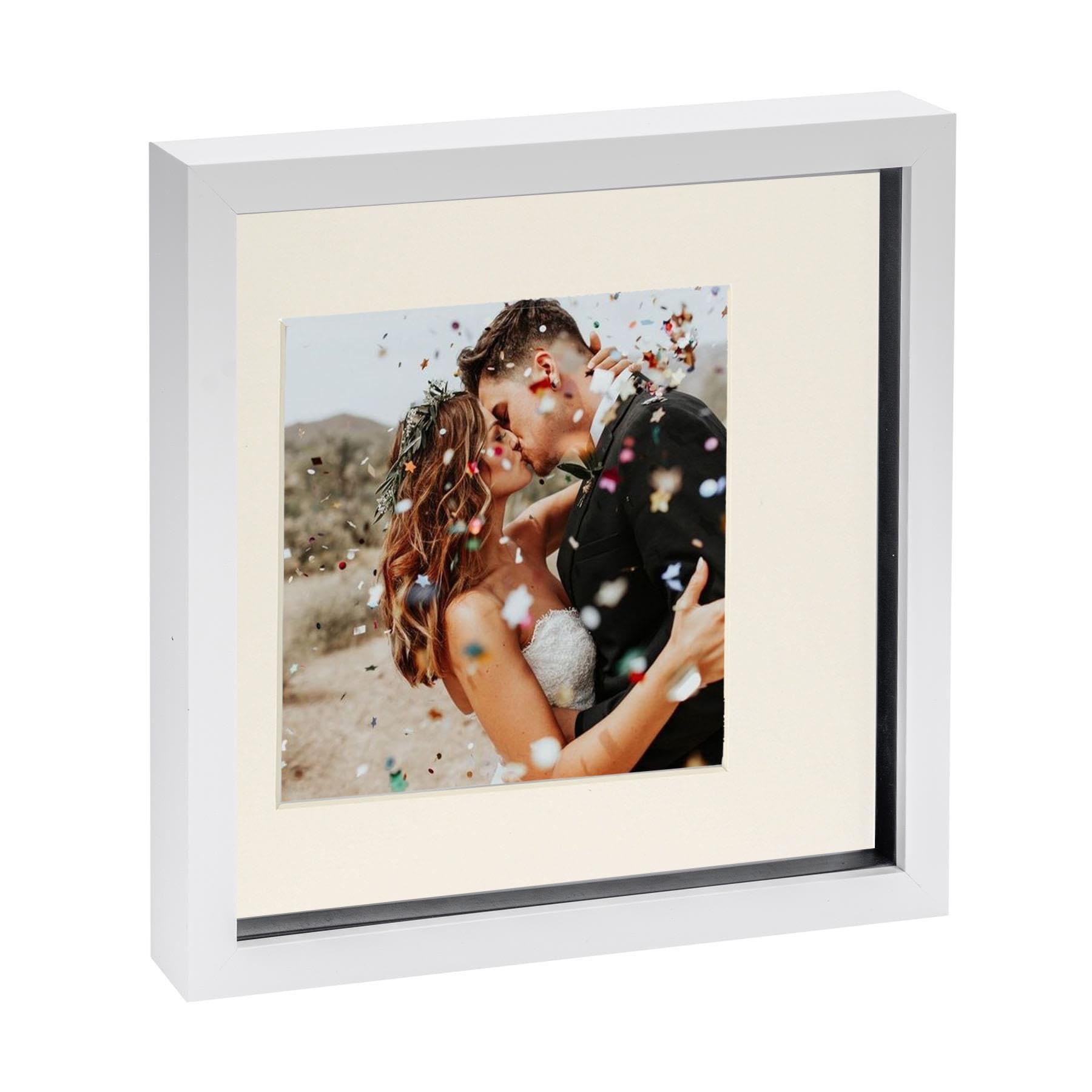 Nicola Spring 3D Shadow Box Photo Frame - 10x10 (25x25cm) - Ivory 6x6 Mount (15x15cm) - Pack of 1 - White 3D Photo Picture Frame Box Memorabilia Display Case for Keepsakes, Crafts