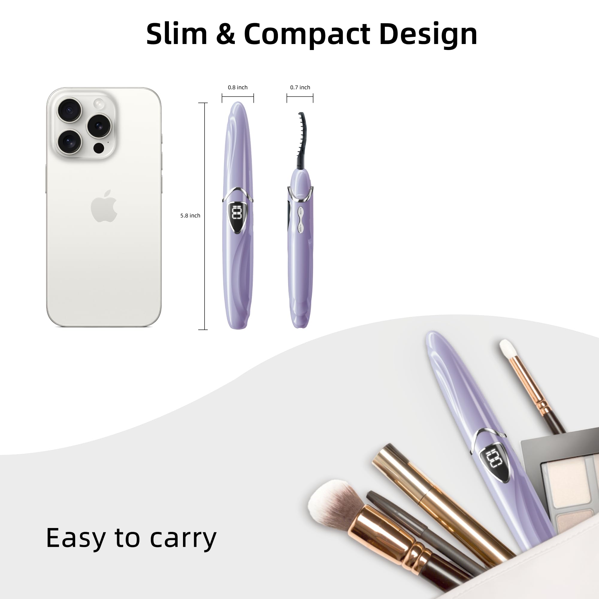 Heated Eyelash Curler, S600 Heated Lash Curler, Accurate Temperature Control Electric Eyelash Curler Heated Curlers - Intelligent Power Off, Long Lasting (Lavender Mist/Silver, S600-148MM)