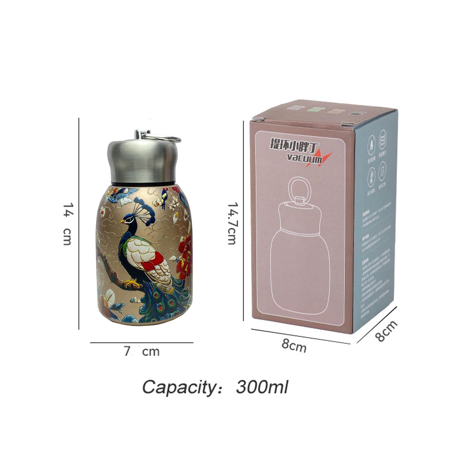 Mini botella térmica de acero inoxidable, pequeña botella de agua aislada al vacío, portátil, a prueba de fugas, vaso deportivo para bebidas calientes y frías, taza de viaje (pavo real)