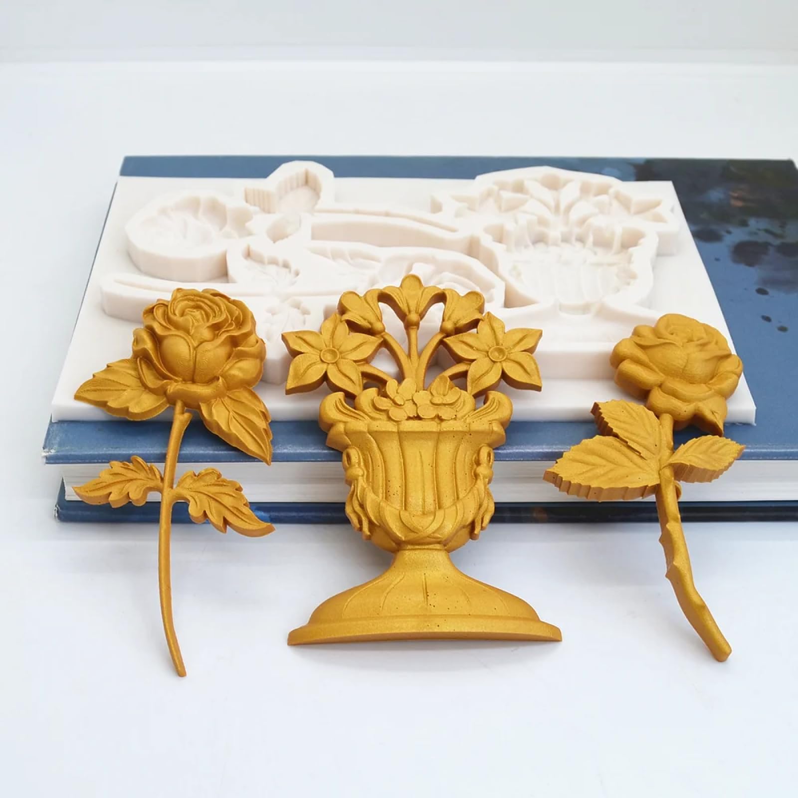Molde de silicona para hacer fondant, 19,5 x 13 x 1,3 cm, molde de silicona para tartas, herramientas de decoración para hornear rosas, suministros hechos a mano para hacer flores, moldes para fondant