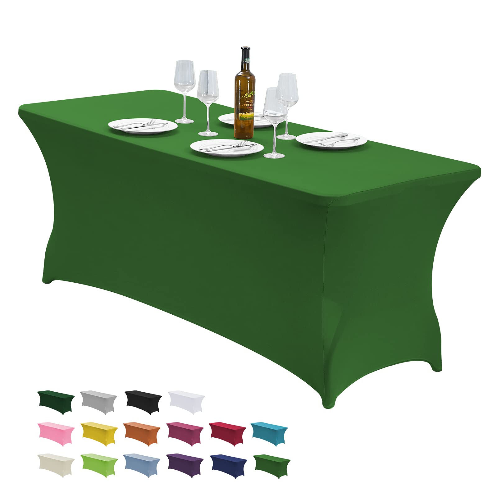 CWK - Mantel de 180 cm, de elastano elástico impermeable, para mesas rectangulares plegables, resistente a las arrugas, ajustable, para fiestas, bodas, banquetes y eventos (verde)