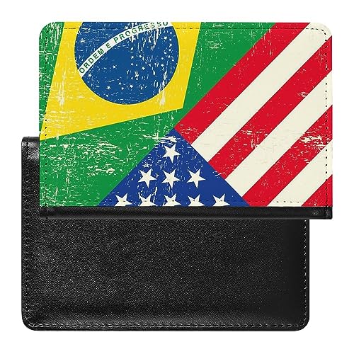 Portadocumenti da viaggio con bandiera del Brasile e degli Stati Uniti divertente sottile organizer per documenti da con slot per carte di credito per donne e Stile: Taglia unica