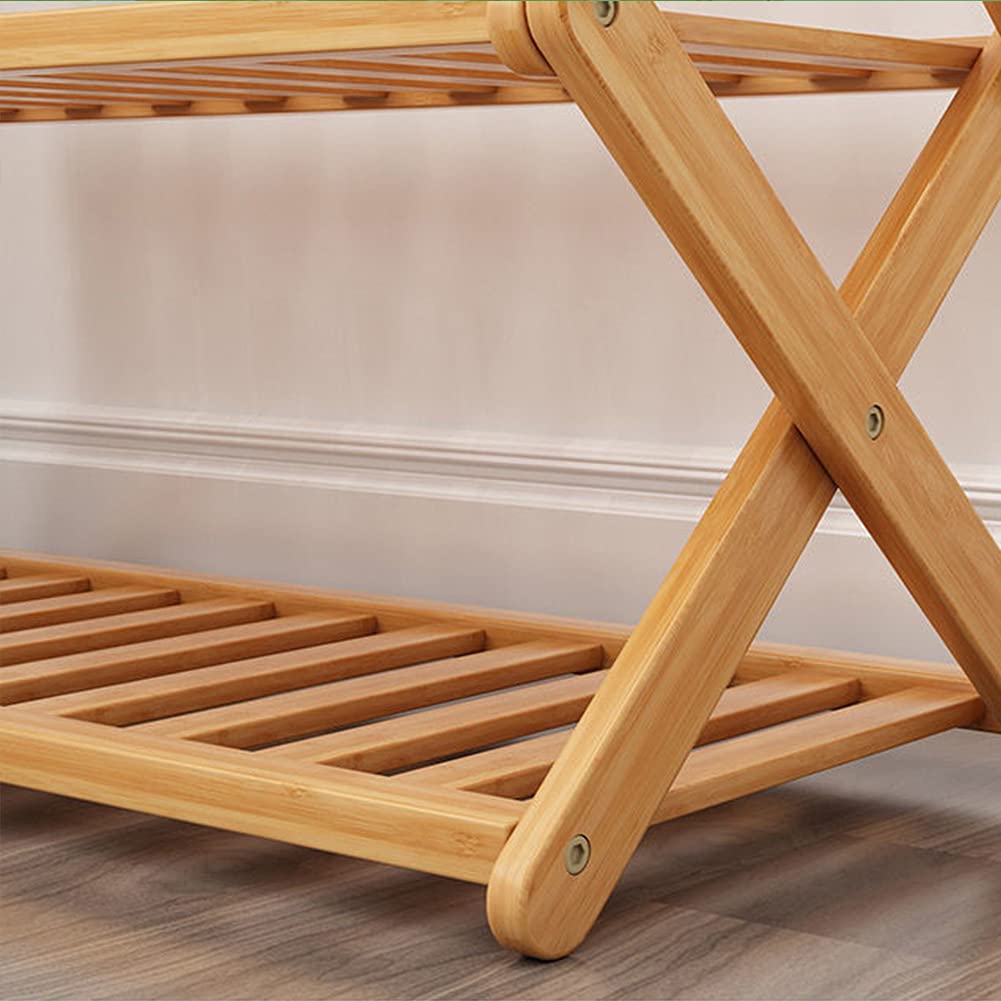 Scarpiera in bambù piccolo spazio, scarpiera a 2 ripiani in legno, robusta e resistente, senza installazione, pieghevole, per ingresso, corridoio, armadio, dormitorio, 40 kg (40 x 25 x 22 cm)