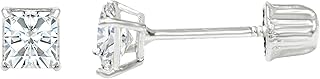 14K Gold Square Solitaire Princess Cut Cubic Zirconia CZ Stud Earrings with Screw Backs in Yellow OR White (0.1-1.75 carats)