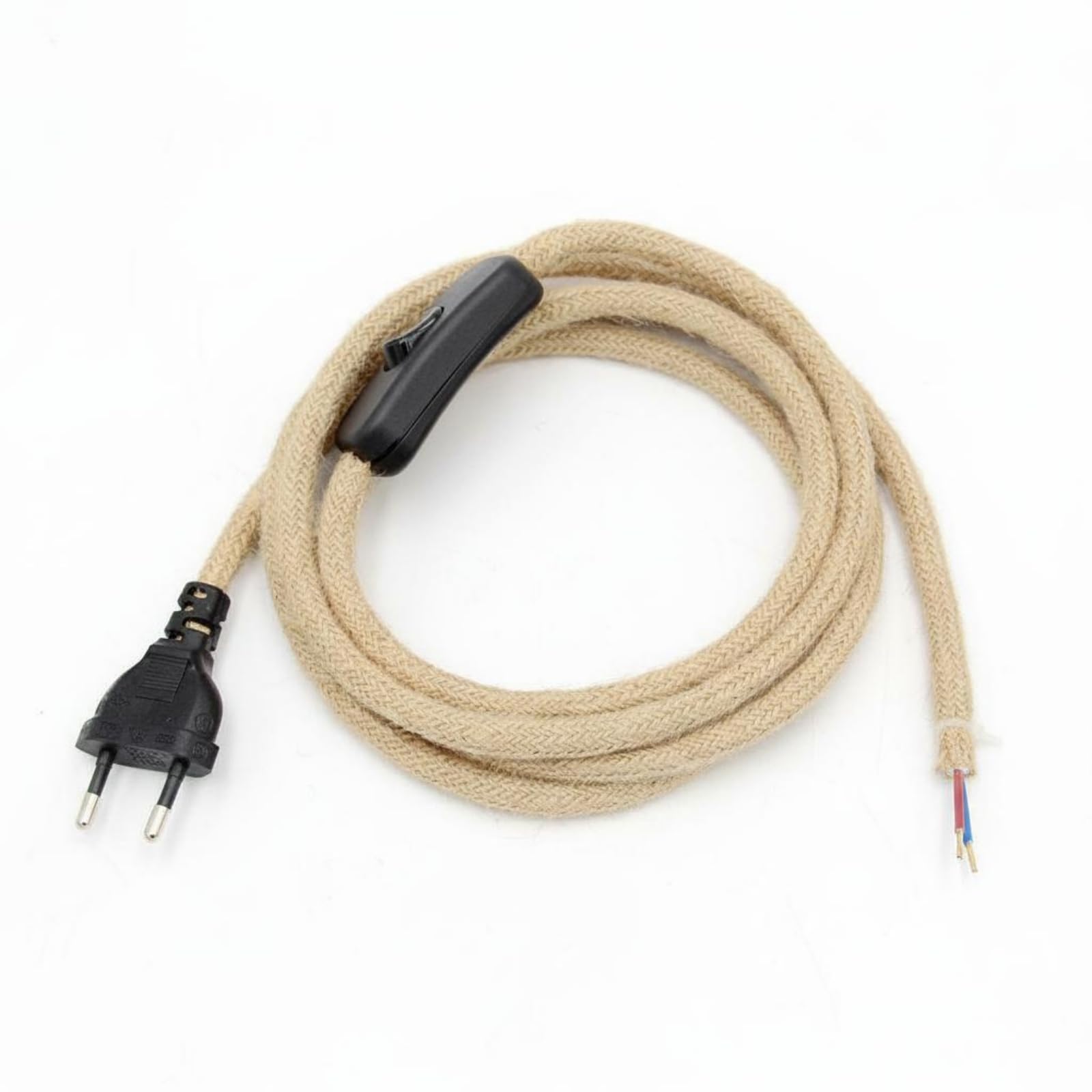 Stripped Wire Ends Europlug Power Cord Woven Braided Lamp Cord Rustic Mains Cable, 1.8M, with 303 Switch|Electrical Power Plugs-image-17