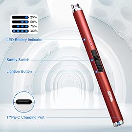 JETPRO USB Rechargeable Candle Lighter Electronic Arc Lighter Windproof Flameless with Safety Button for Camping Cooking BBQ (Red)