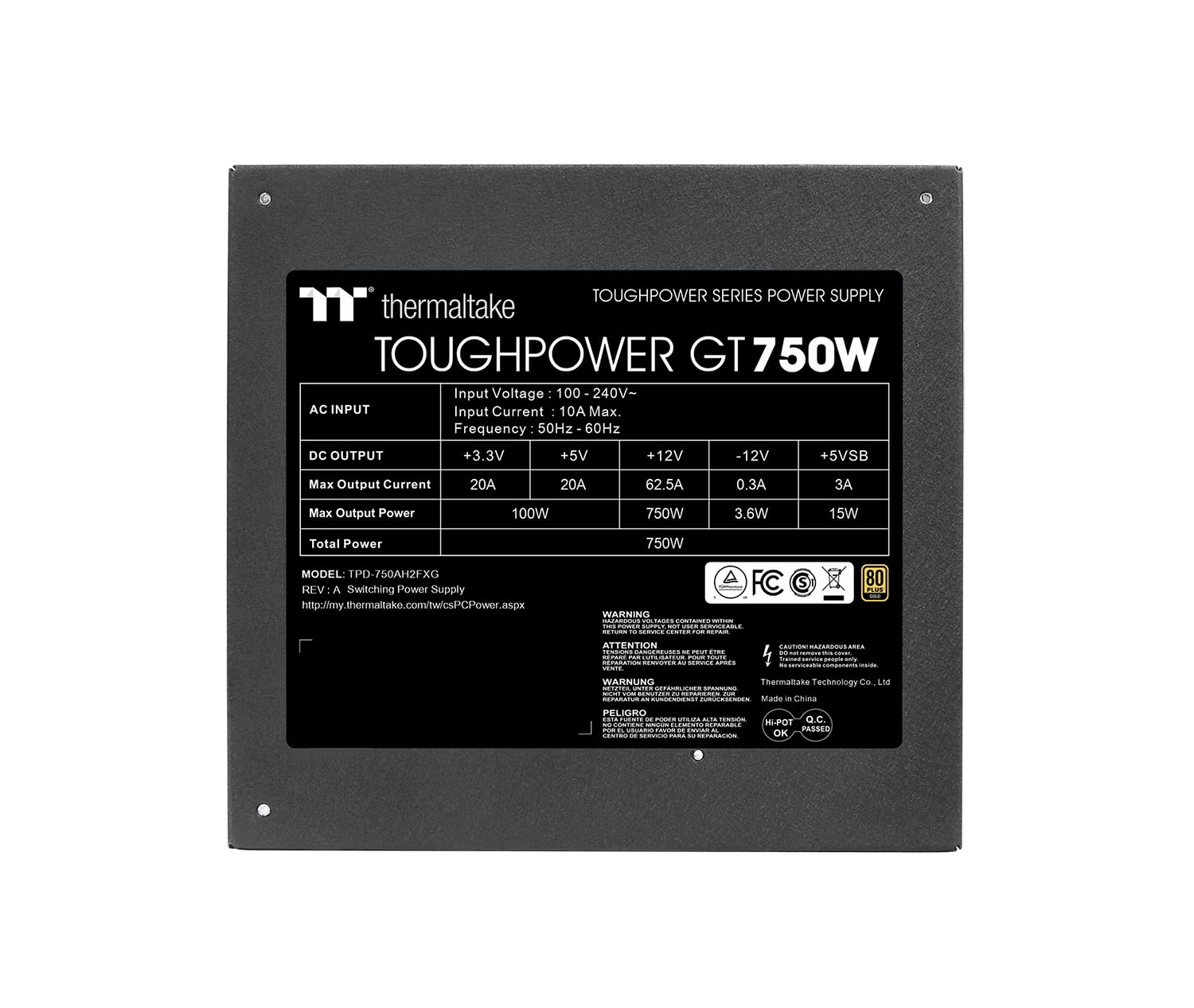 Thermaltake FUENTE ALIMENTACION TOUGHPOWER GT 750W 80+ GOLD NEGRO