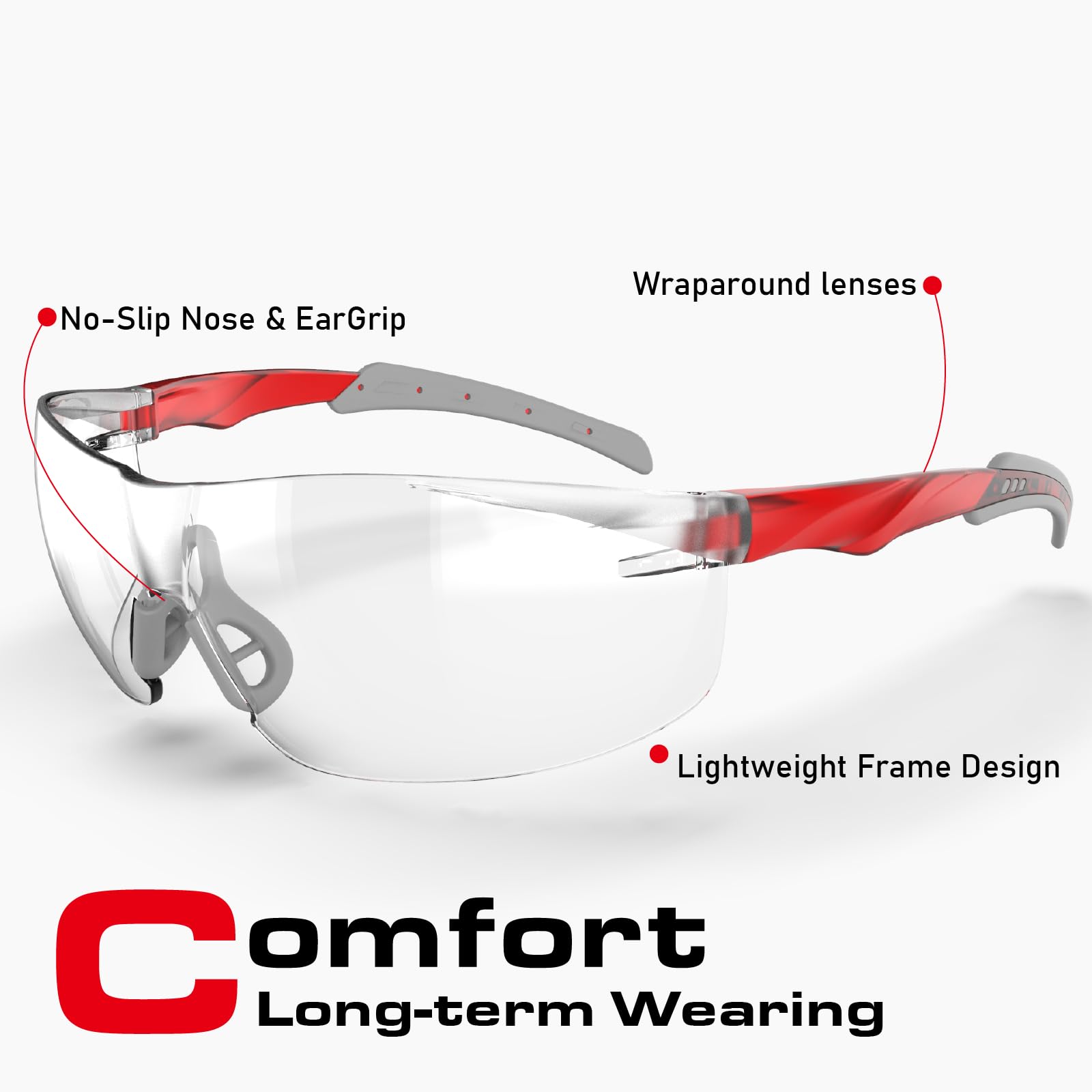 ANSI Z87.1 - Gafas de seguridad, antivaho, UV, resistentes a los arañazos, para protección ocular en el trabajo o disparo, medio marco con lentes envolventes transparentes y agarre