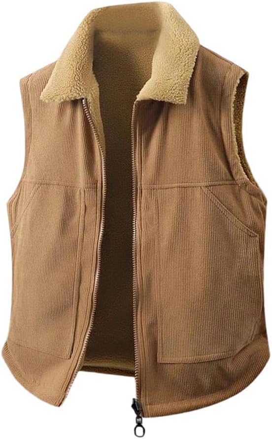 Retro Fleece Vest Parka Men's Fashion Corduroy Double-Sided Wearing Vests Hiking Camping Warm Jacket
