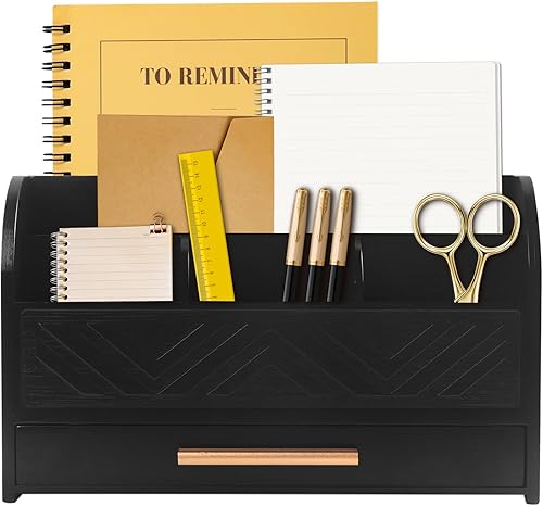 Organizador de correo para encimera de cocina, soporte de correo negro, cajones de encimera, cajón de escritorio de madera, organizador de