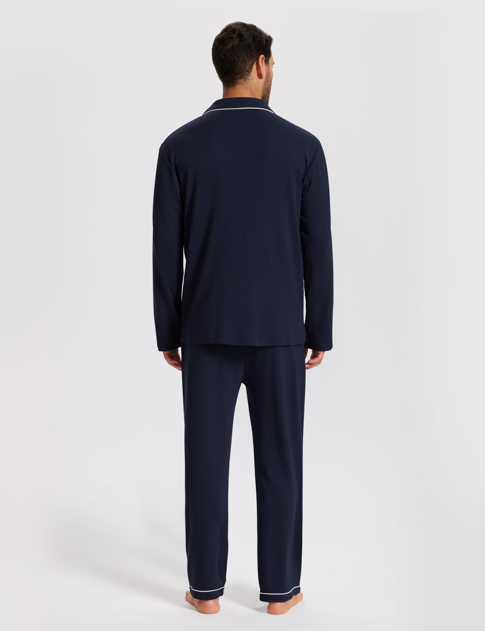 MoFiz Pigiama Uomo Cotone Modal Lungo Pigiami Due Pezzi Invernale Manica Lunga Pigiama Aperto Davanti Bottoni Morbido ed Elegante Abbigliamento da Notte Casa M-4XL