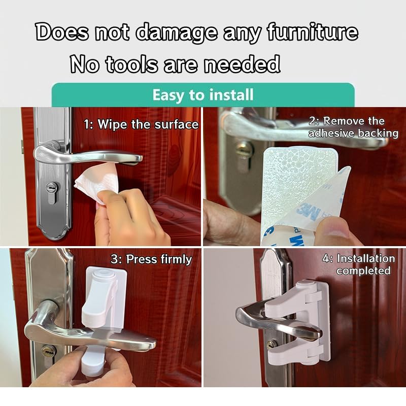 Miniatura 6 de Cerradura de palanca de puerta a prueba de niños (paquete de 2) cerraduras de seguridad mejoradas para bebés para puertas que evitan que los niños