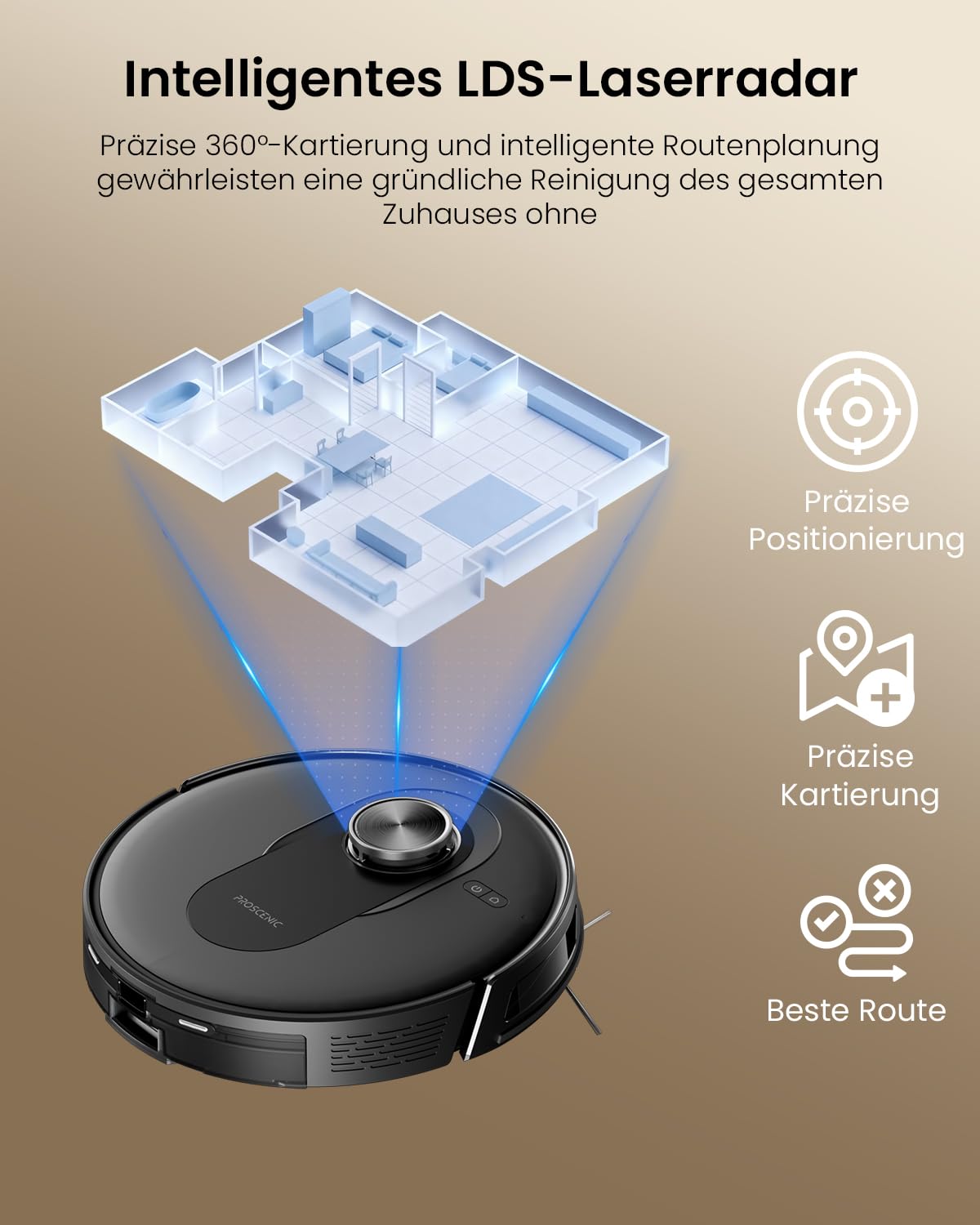 Proscenic Q8 Max+ Saugroboter mit Wischfunktion, 8000 Pa 200 Min Staubsauger Roboter mit Absaugstation, LiDAR-Navigation mit 5 Karten & Linienlaser-Hindernisvermeidung, Steuerung über APP Alexa Siri