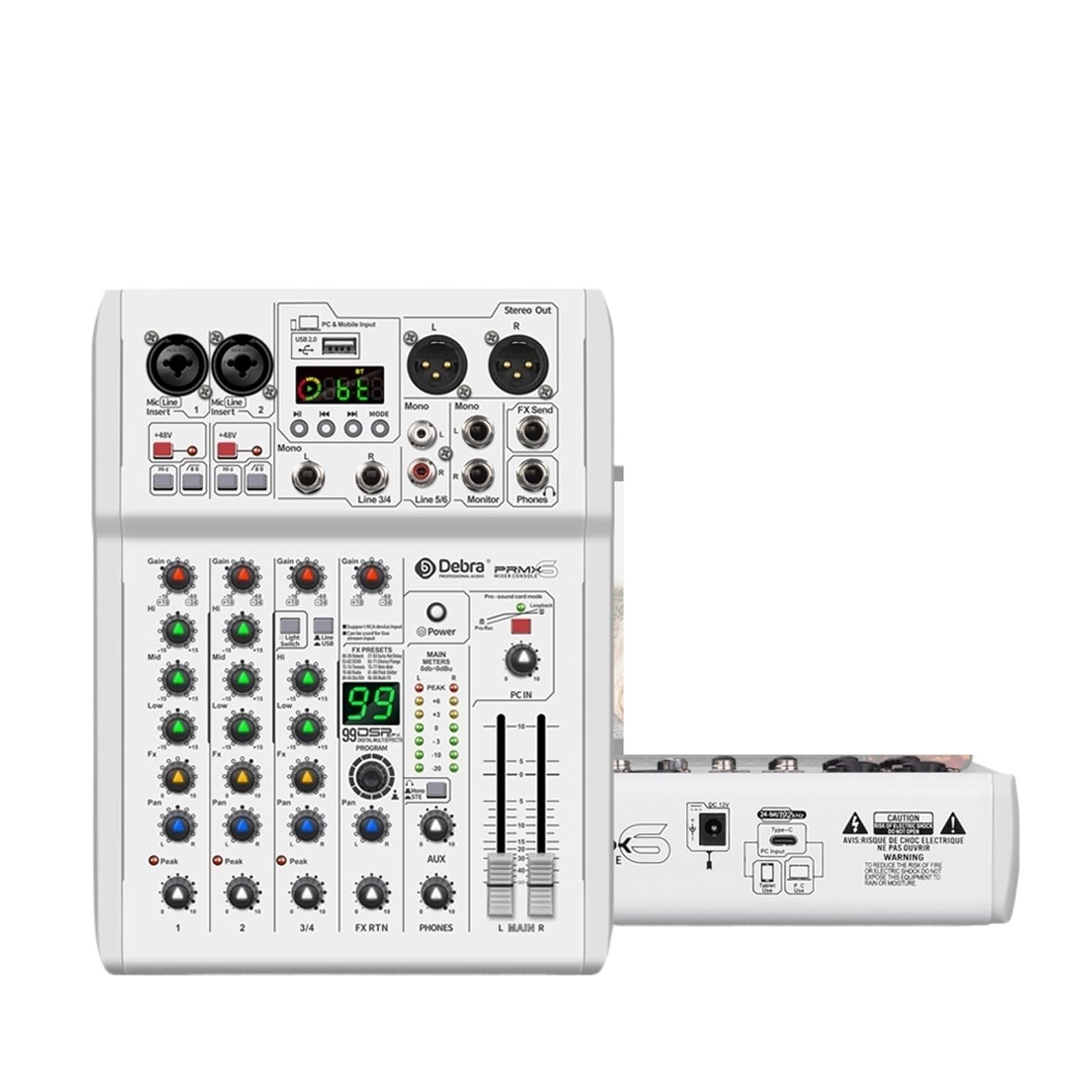 Mikser DJ-ski, DJ Console Mikser 99 Efekty DSP Konsola miksująca PRMX-6 z 5.0 BT 24bit/192k Do nagrywania instrumentów muzycznych