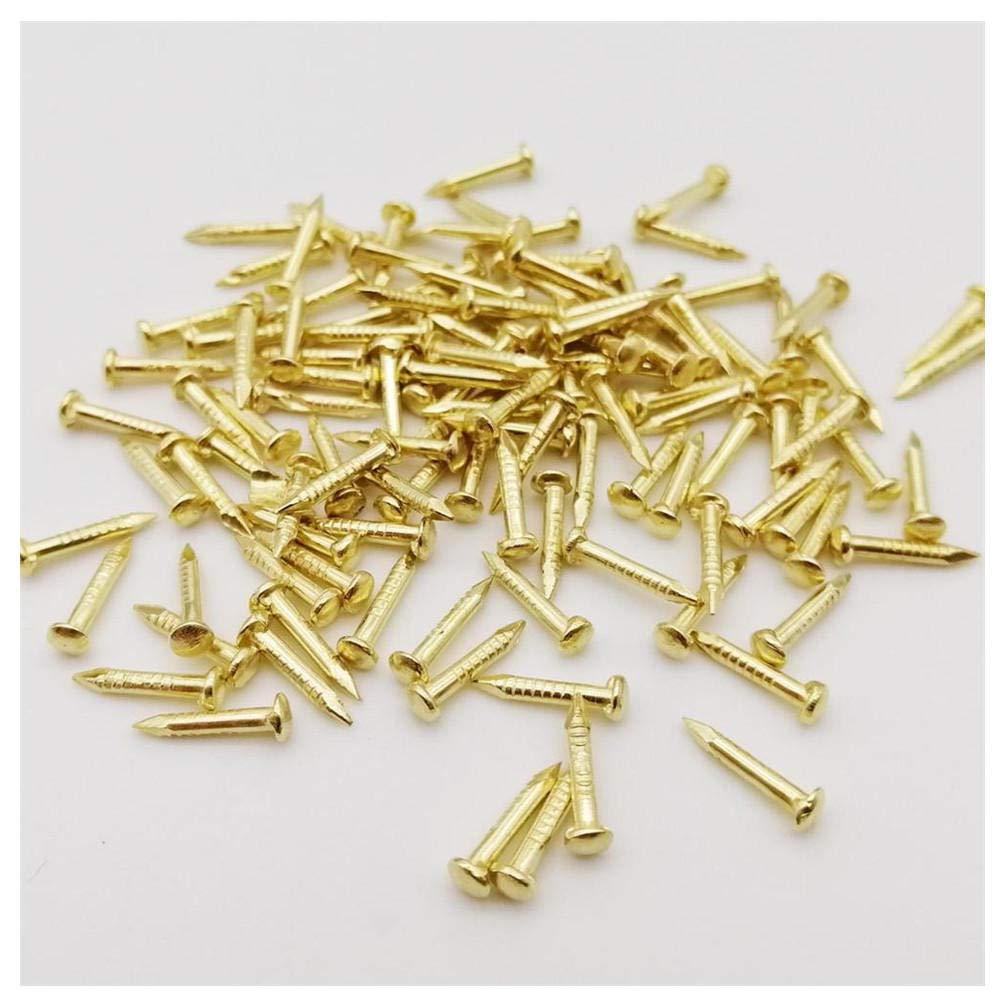 Clavos de hardware, clavos de acero de ladrillo, 200 clavos de bronce de latón plateado, diámetro de 1,2/1,5 mm, longitud = 6/8/10 mm, cabeza redonda pequeña, utilizados para bisagras de joyero, plata