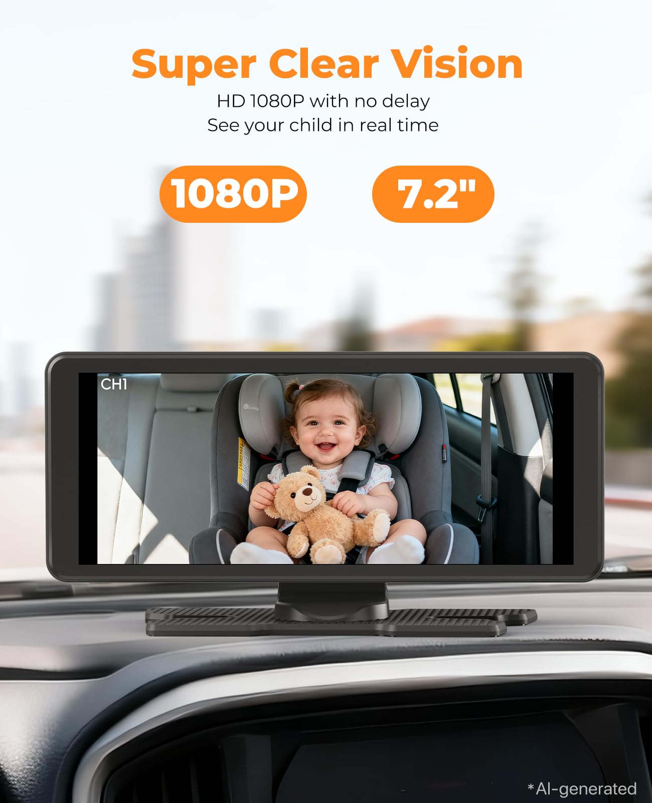 LUCKVIEW Kamera samochodowa dla 2 dzieci, podwójny K z 7,2-calowym krystalicznym ekranem 1080P, łatwa instalacja z 2 kamerami noktowizyjnymi na podczerwień, tylna kamera bezpieczeństwa